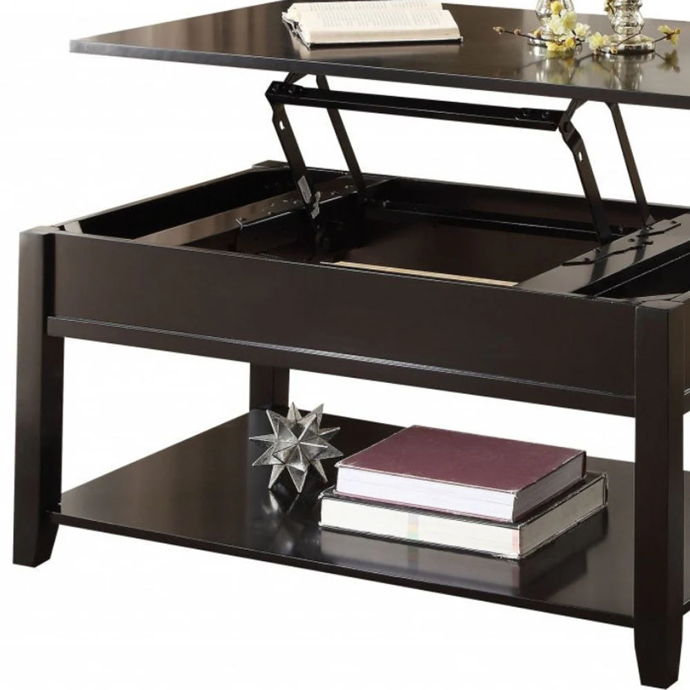 40" Black Manufactured Wood Lift Top Coffee Table With Storage By Homeroots - Image 7