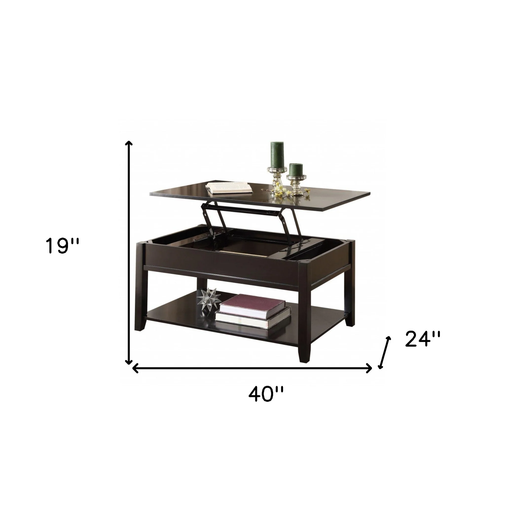 40" Black Manufactured Wood Lift Top Coffee Table With Storage By Homeroots - Image 8