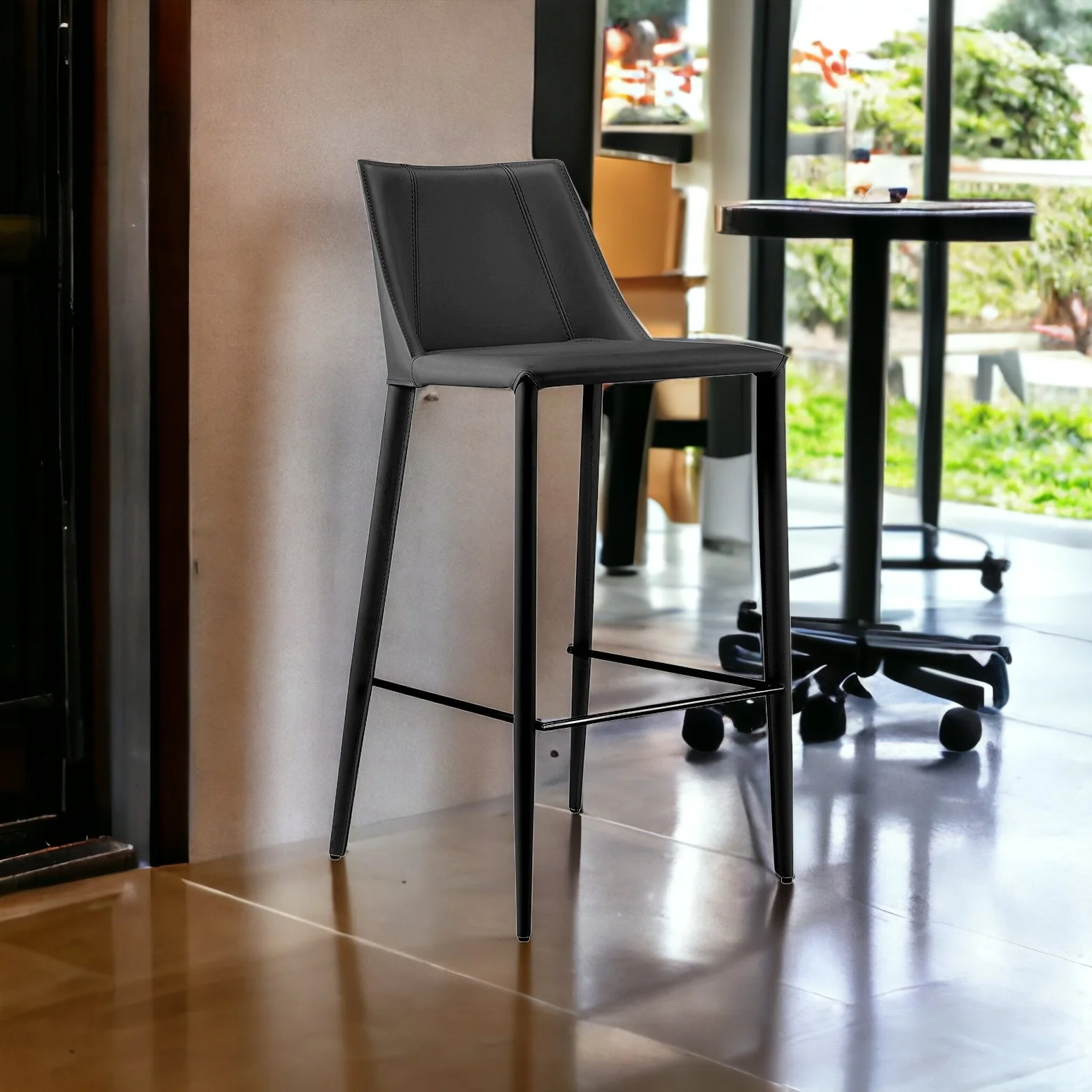 40" Black Steel Low Back Bar Height Chair With Footrest By Homeroots - Image 2