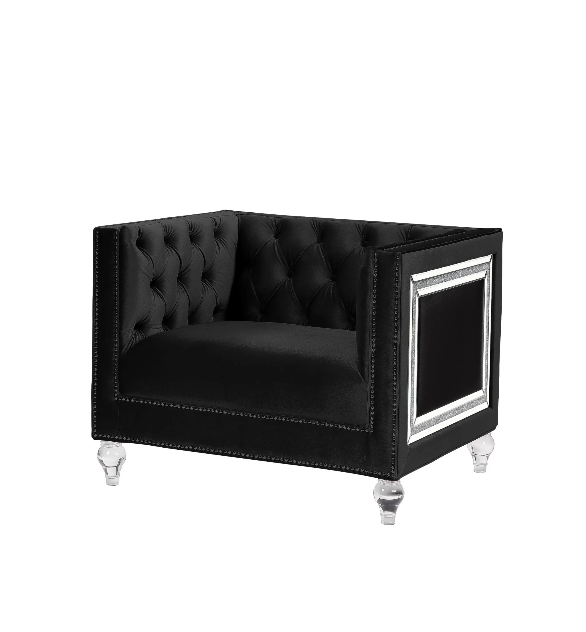 40" Black Velvet Tufted Arm Chair By Homeroots - Image 3