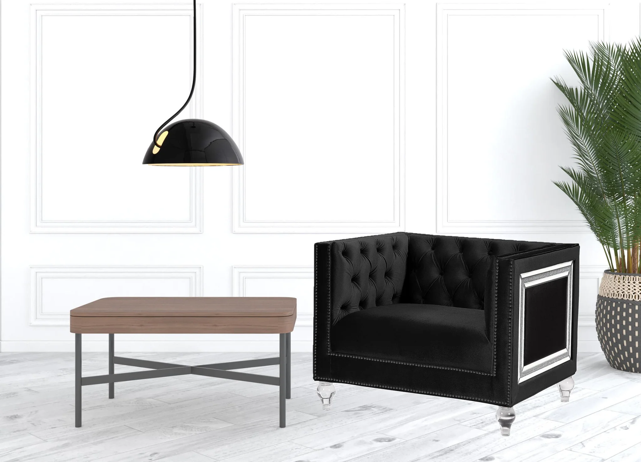 40" Black Velvet Tufted Arm Chair By Homeroots - Image 6