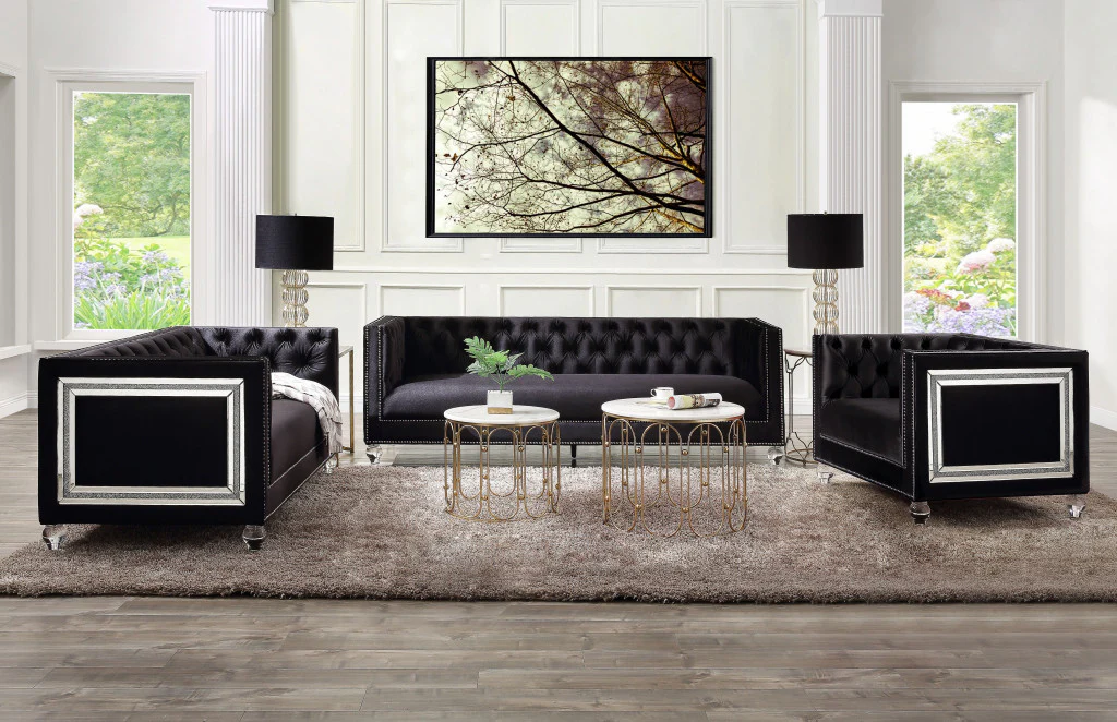 40" Black Velvet Tufted Arm Chair By Homeroots - Image 7