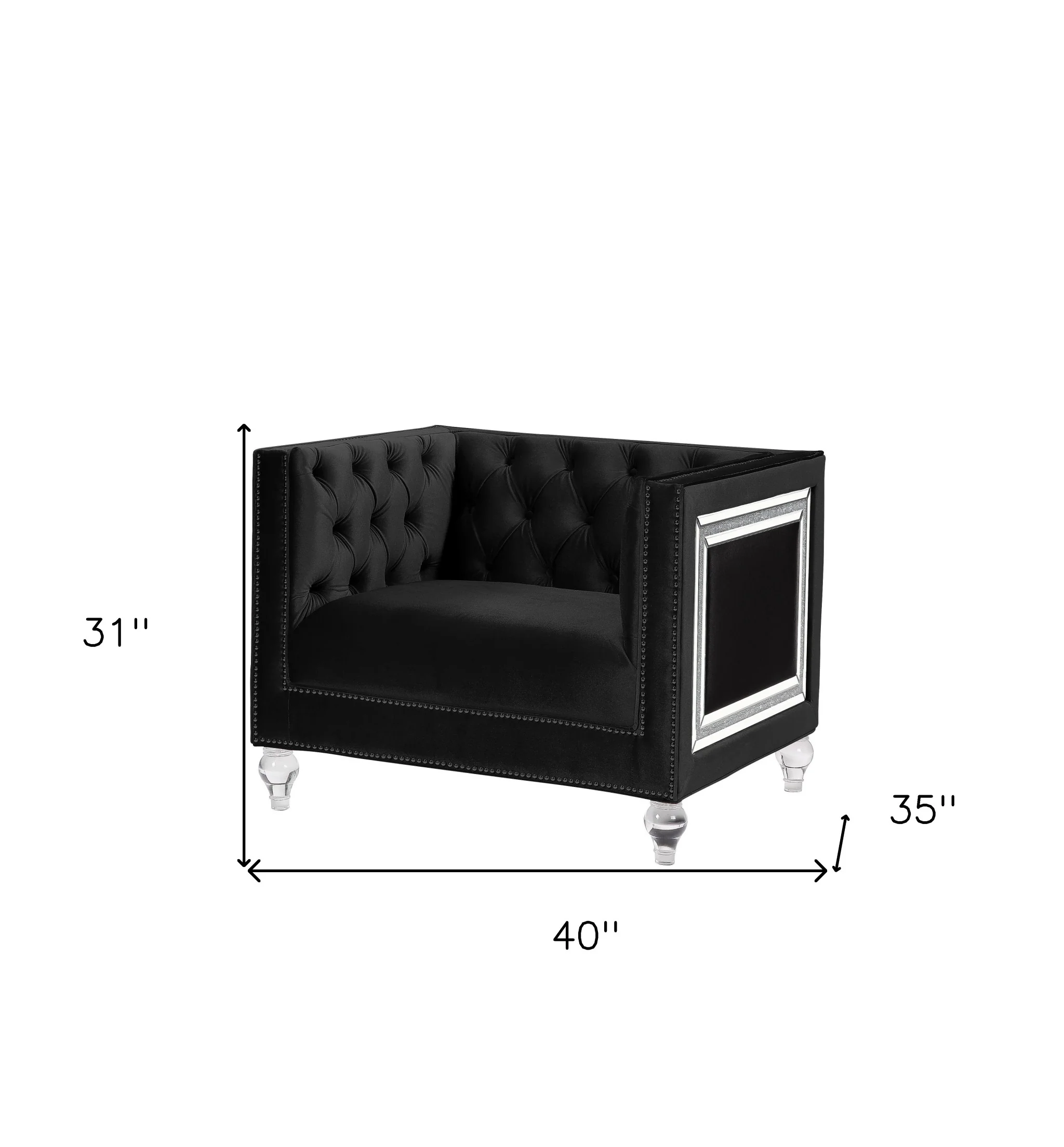 40" Black Velvet Tufted Arm Chair By Homeroots - Image 8