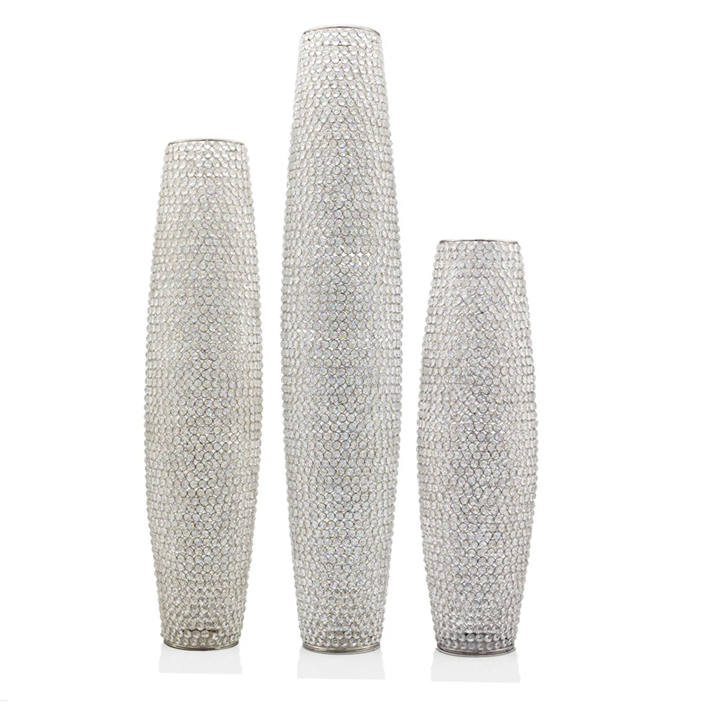40" Bling Faux Crystal Beads Barrel Floor Vase By Homeroots - Image 2
