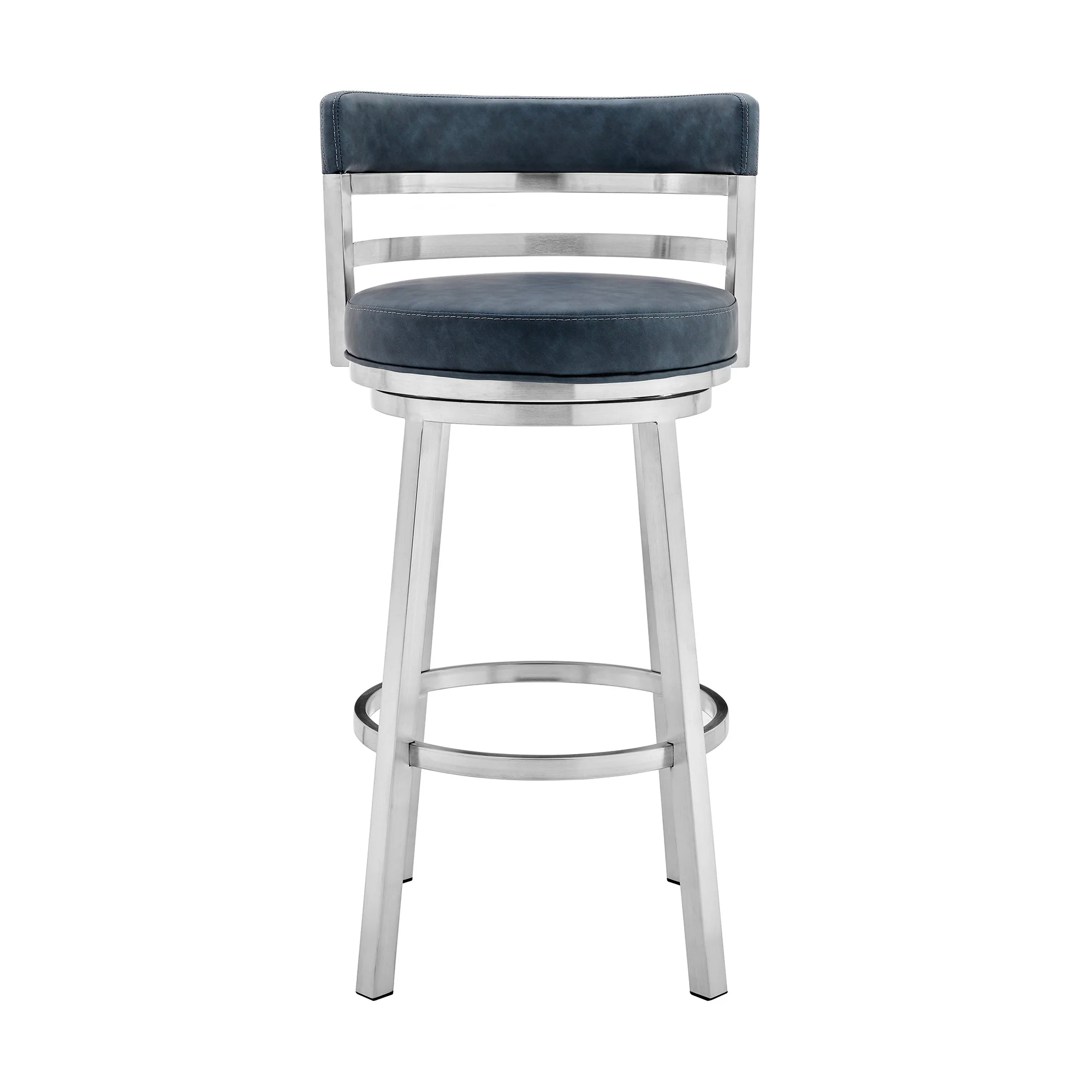 40" Blue Faux Leather And Iron Swivel Low Back Bar Height Chair By Homeroots - Image 2