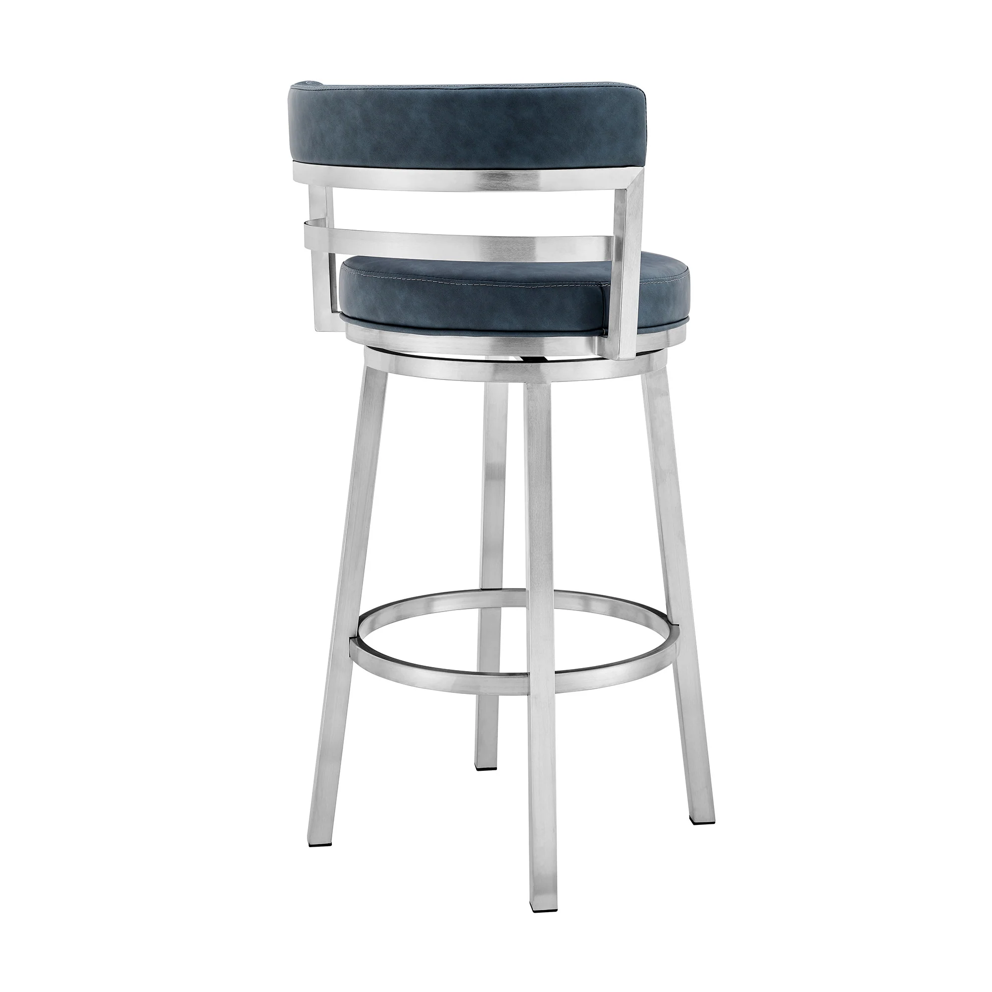 40" Blue Faux Leather And Iron Swivel Low Back Bar Height Chair By Homeroots - Image 3