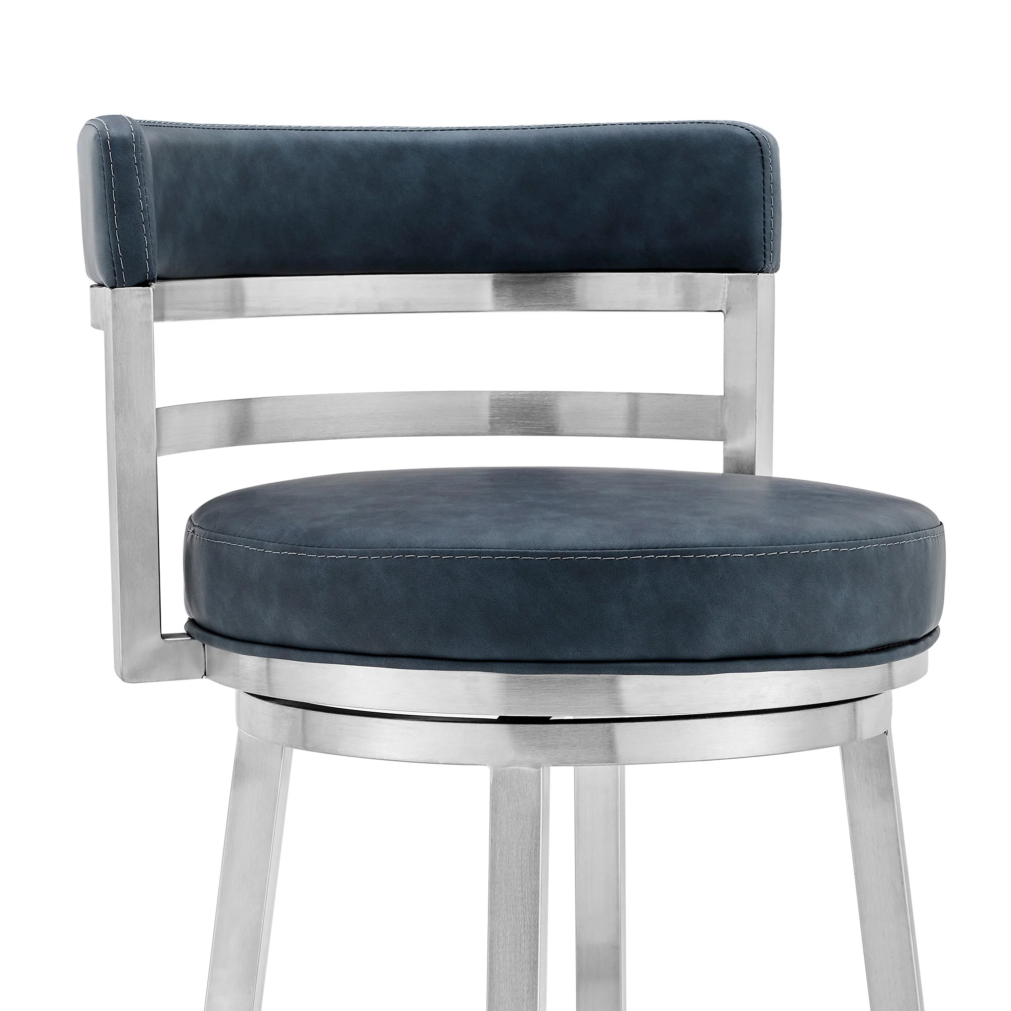 40" Blue Faux Leather And Iron Swivel Low Back Bar Height Chair By Homeroots - Image 5