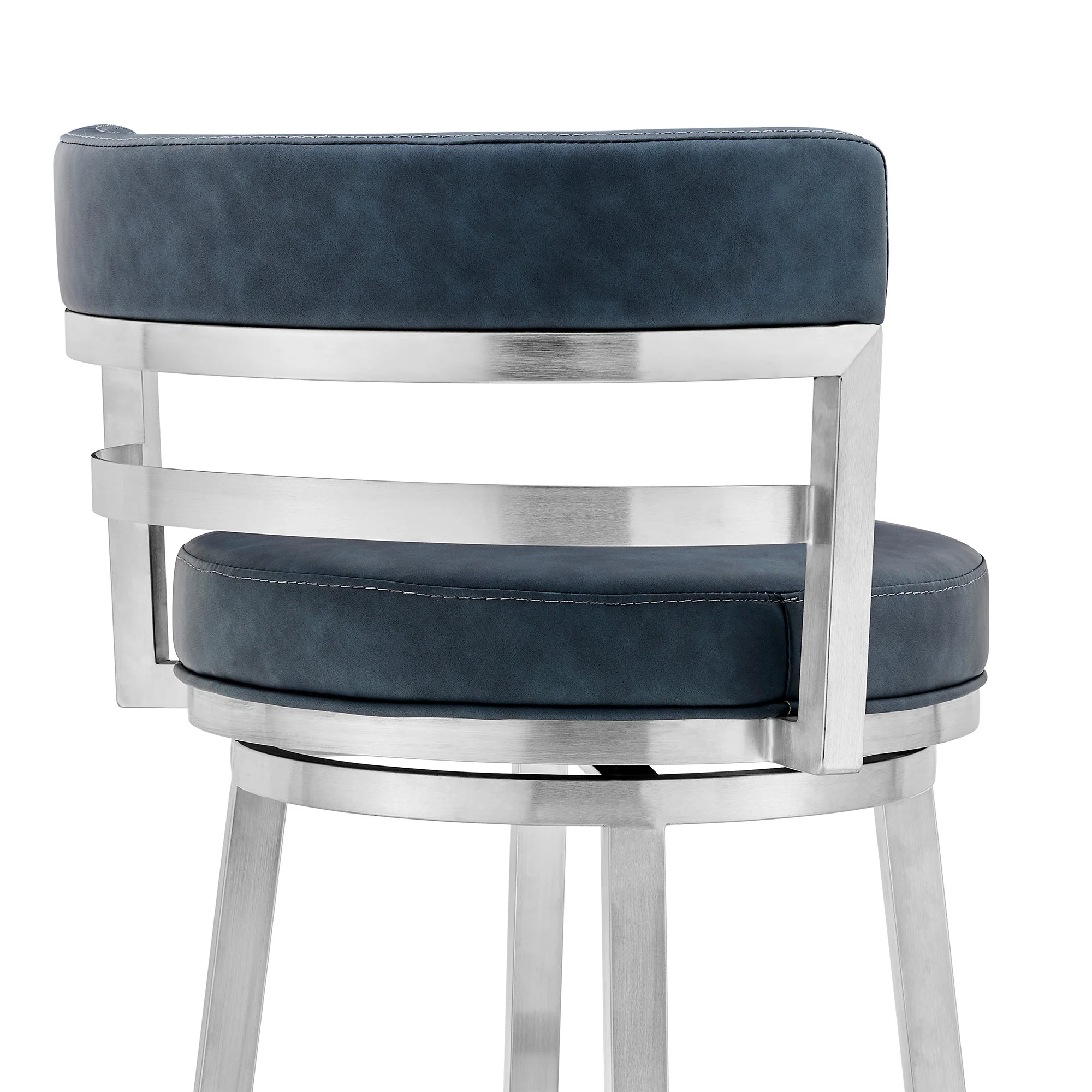 40" Blue Faux Leather And Iron Swivel Low Back Bar Height Chair By Homeroots - Image 6