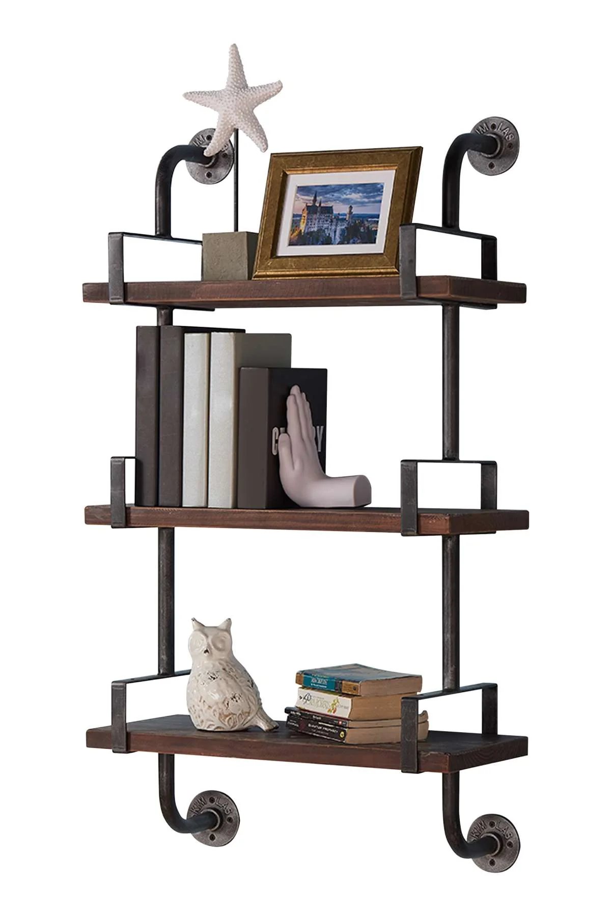 40" Booker Industrial Pine Wood Floating Wall Shelf in Gray and Walnut Finish By Armen Living - Image 2