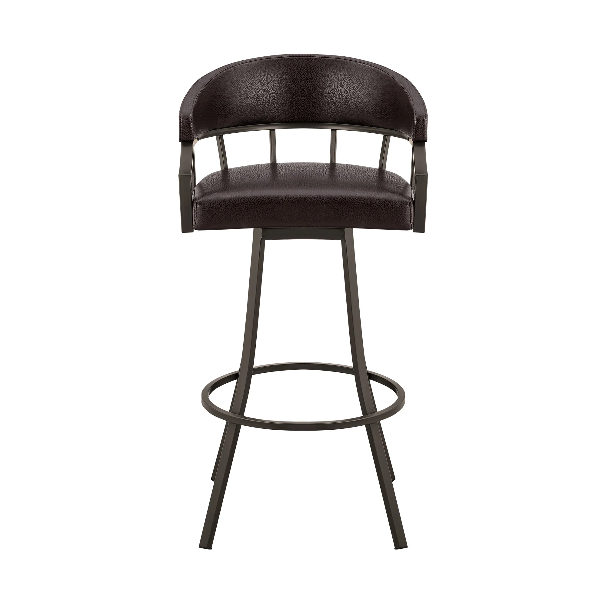 40" Brown Faux Leather And Iron Swivel Low Back Bar Height Chair By Homeroots - Image 2