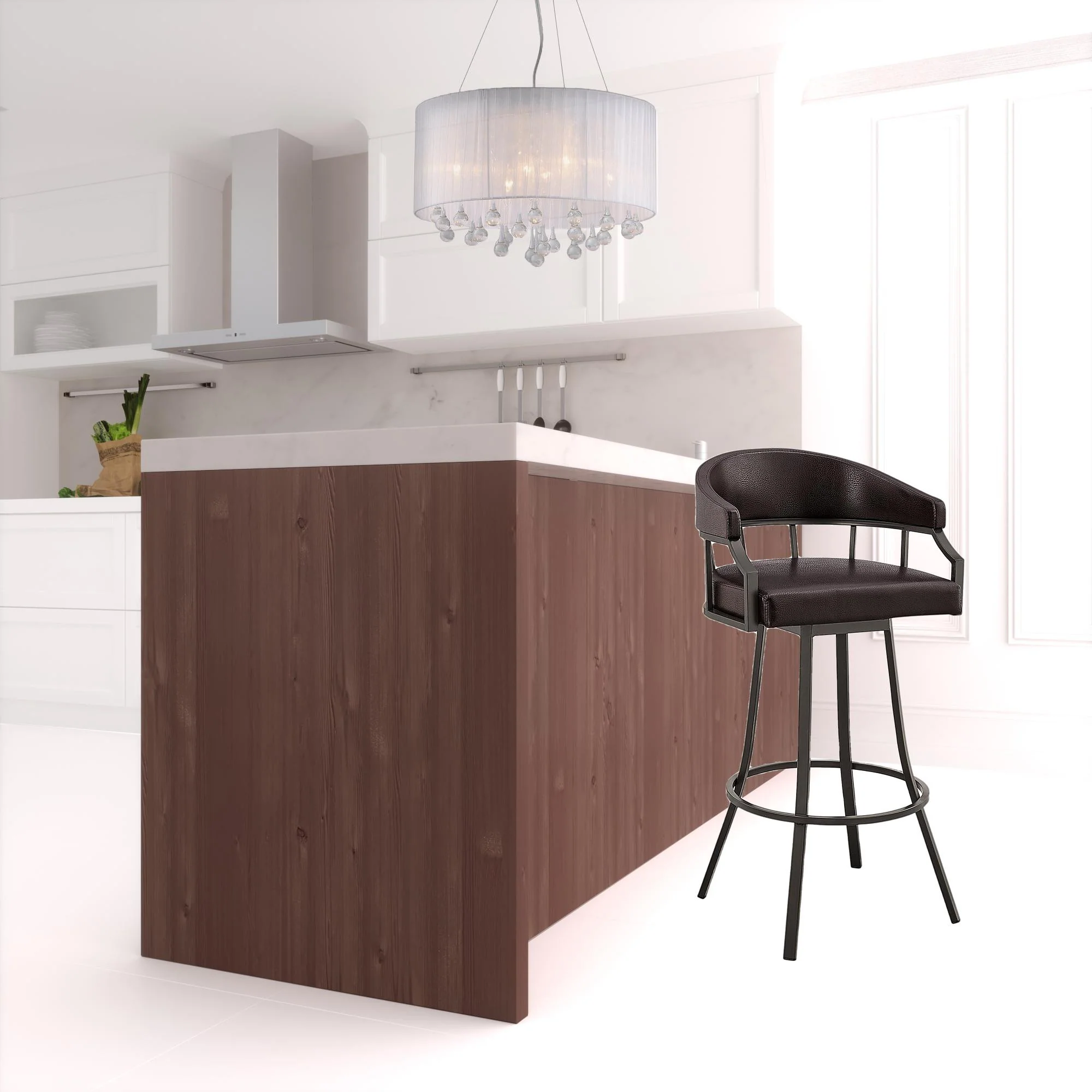 40" Brown Faux Leather And Iron Swivel Low Back Bar Height Chair By Homeroots - Image 4