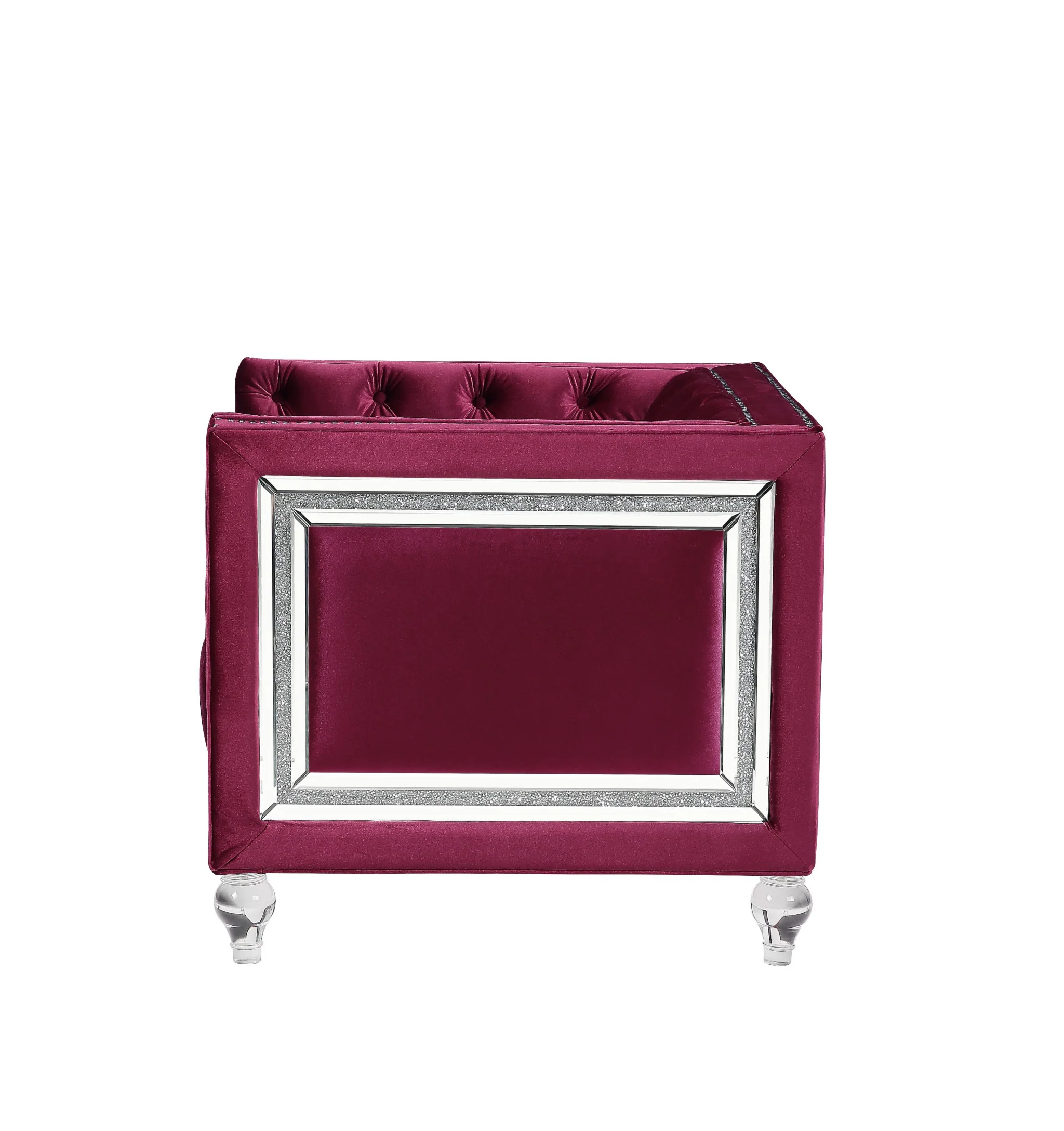 40" Burgundy Velvet And Black Tufted Arm Chair By Homeroots - Image 3