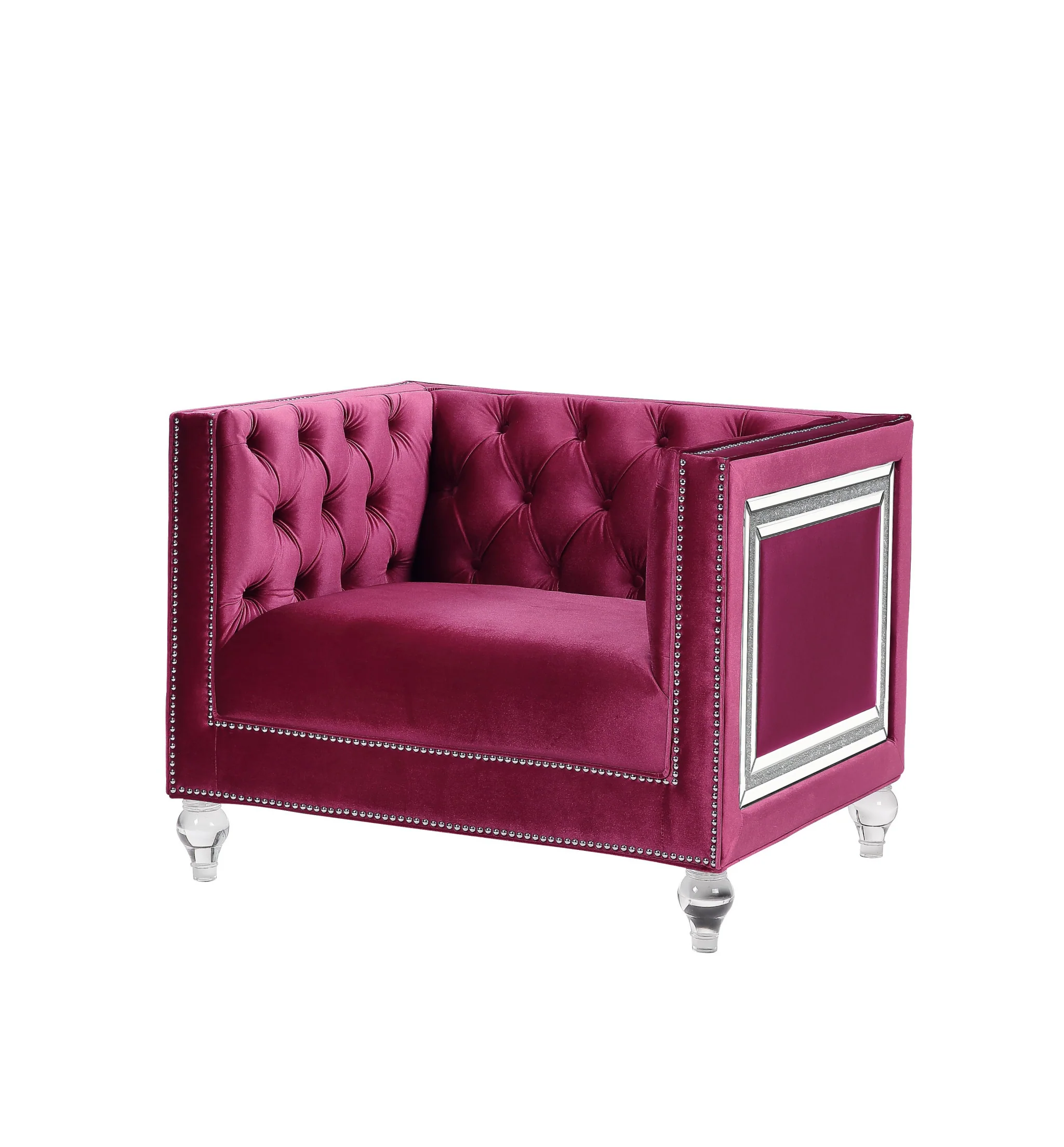 40" Burgundy Velvet And Black Tufted Arm Chair By Homeroots - Image 4