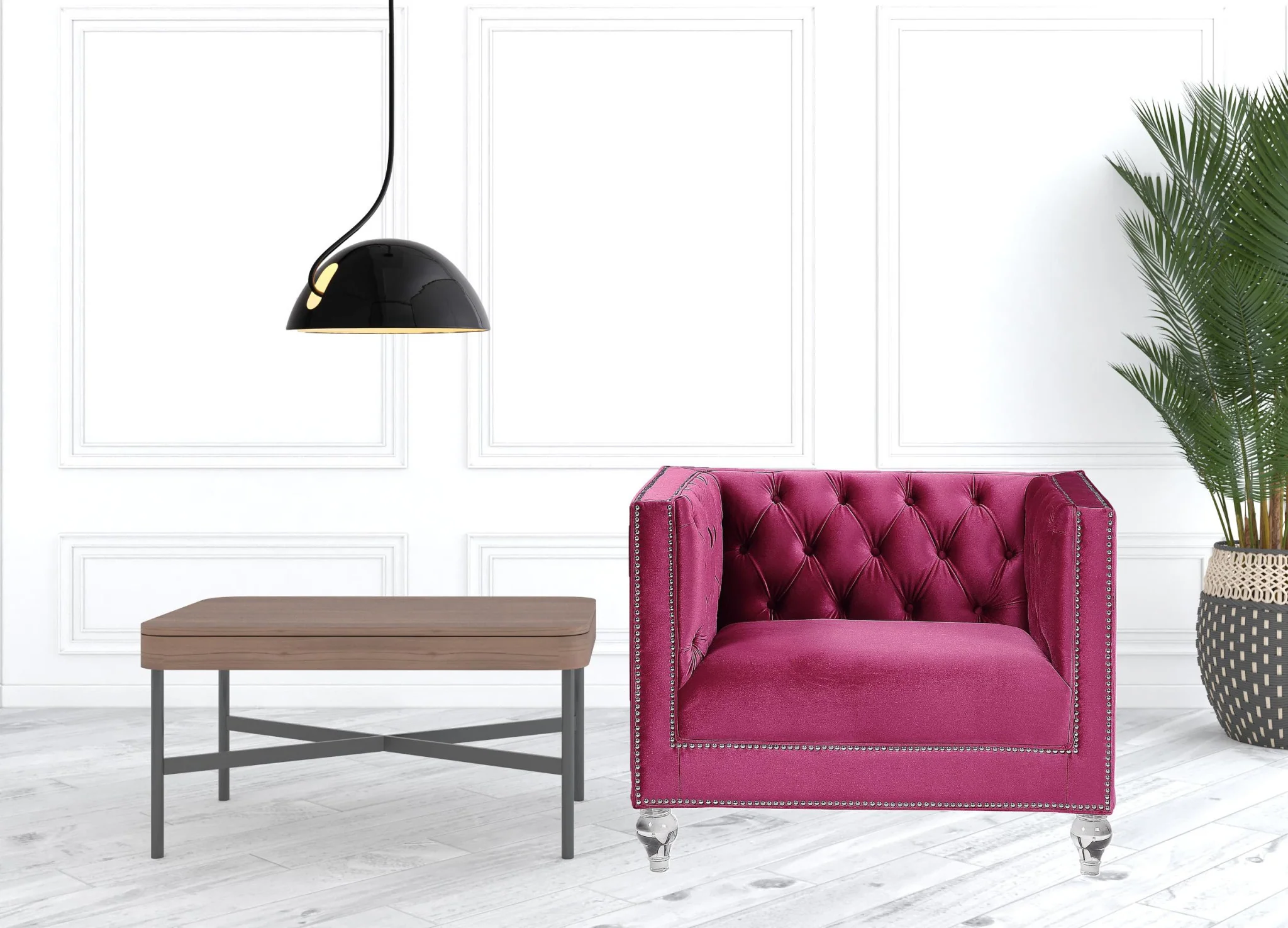 40" Burgundy Velvet And Black Tufted Arm Chair By Homeroots - Image 5