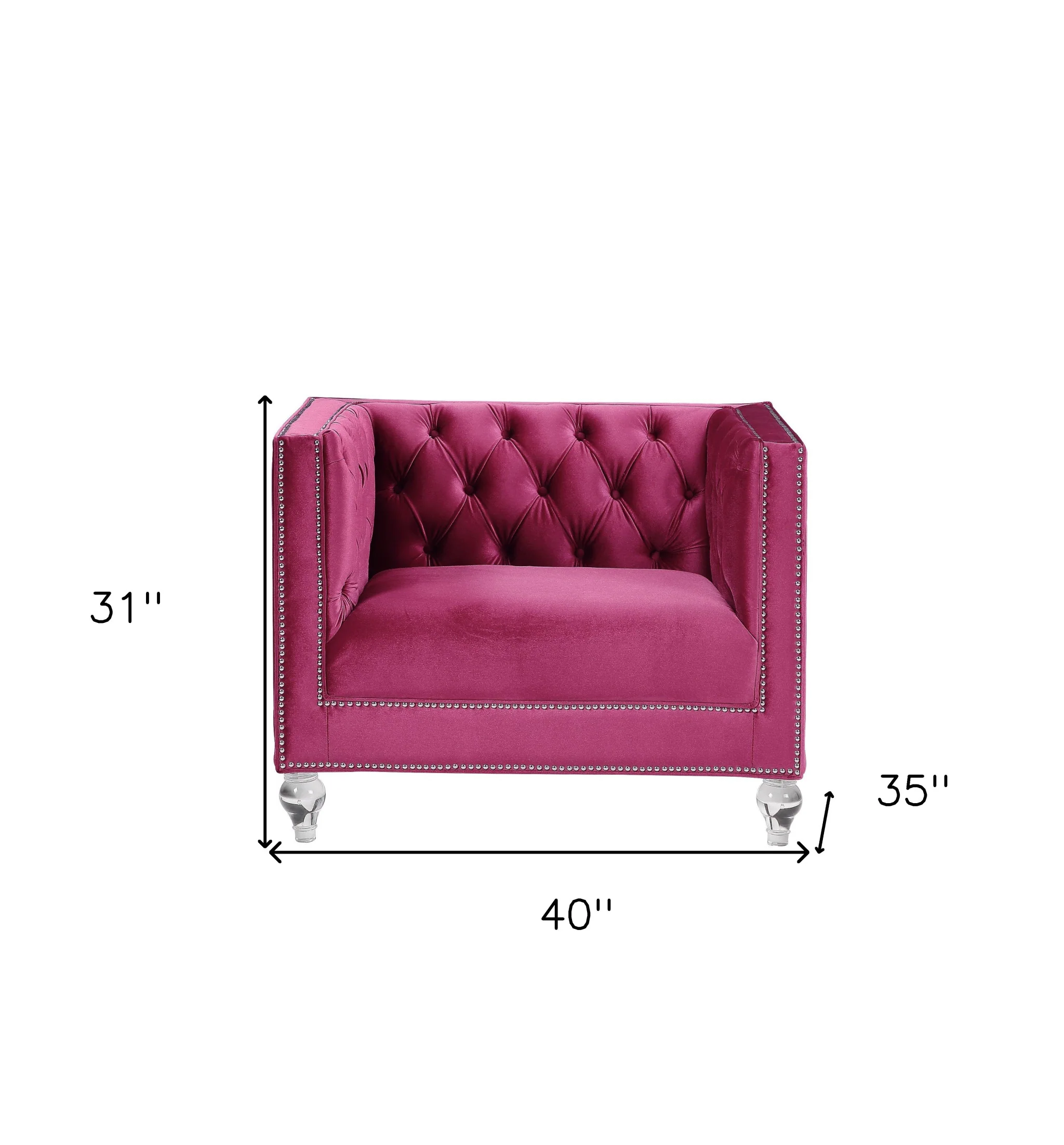 40" Burgundy Velvet And Black Tufted Arm Chair By Homeroots - Image 7