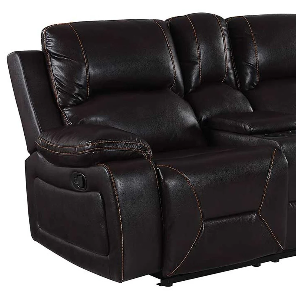 40" Classy Brown Leather Loveseat By Homeroots - Image 3