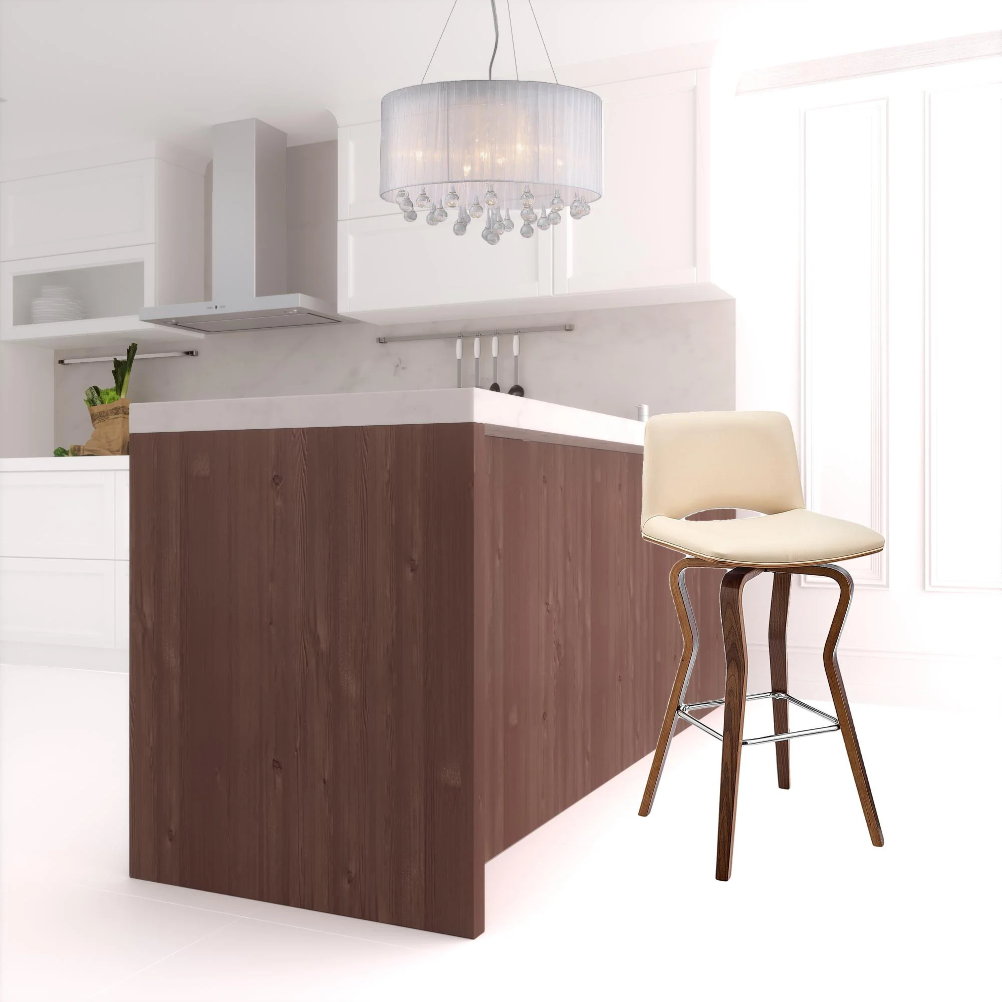 40" Cream Faux Leather And Manufactured Wood Swivel Low Back Bar Height Chair By Homeroots - Image 2
