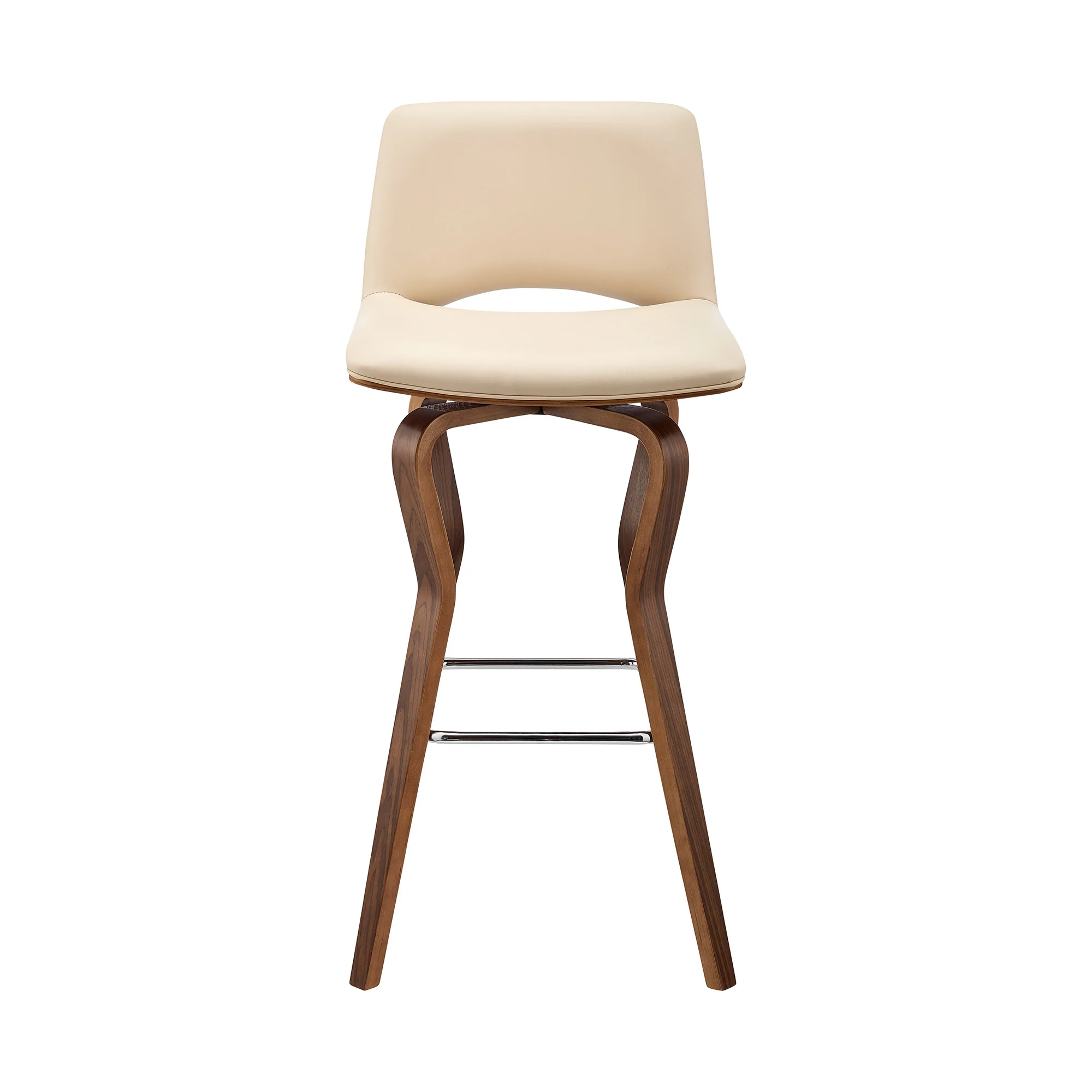 40" Cream Faux Leather And Manufactured Wood Swivel Low Back Bar Height Chair By Homeroots - Image 3