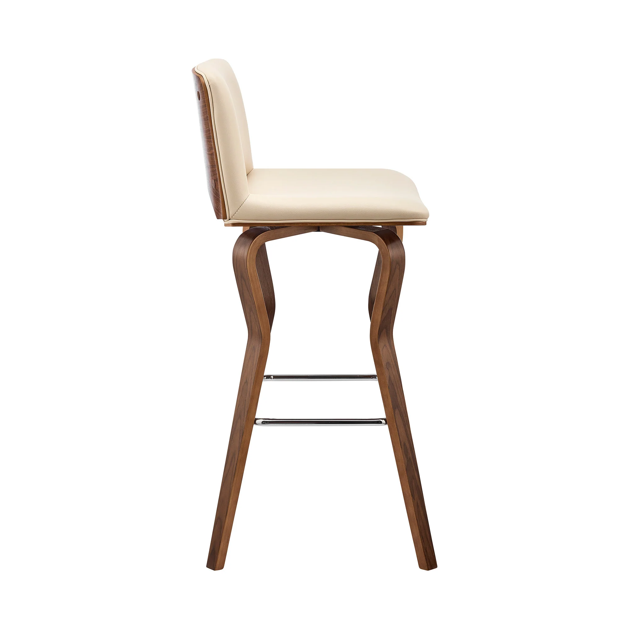 40" Cream Faux Leather And Manufactured Wood Swivel Low Back Bar Height Chair By Homeroots - Image 4
