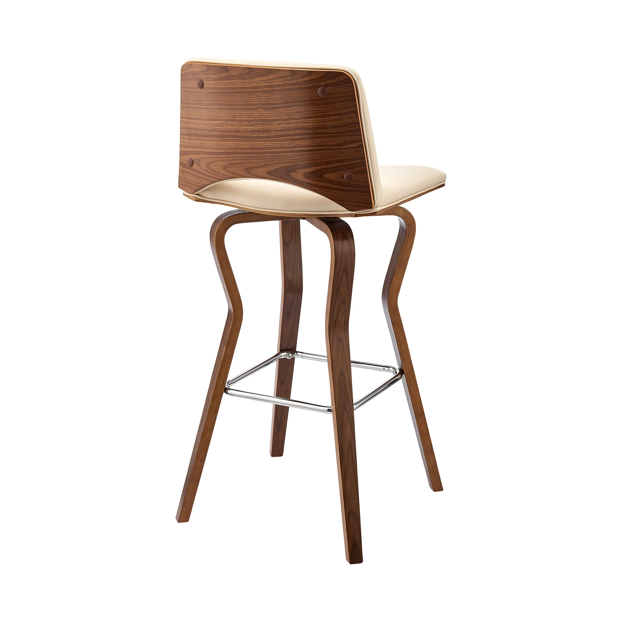 40" Cream Faux Leather And Manufactured Wood Swivel Low Back Bar Height Chair By Homeroots - Image 5