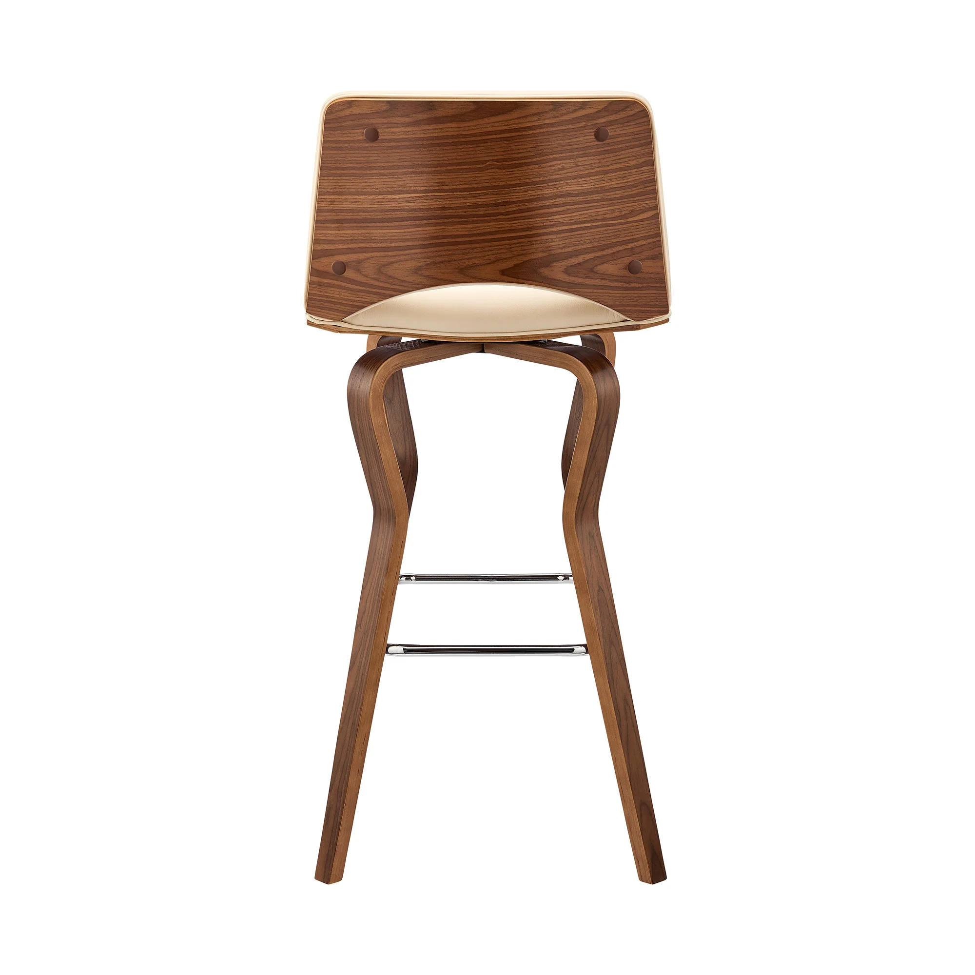 40" Cream Faux Leather And Manufactured Wood Swivel Low Back Bar Height Chair By Homeroots - Image 6