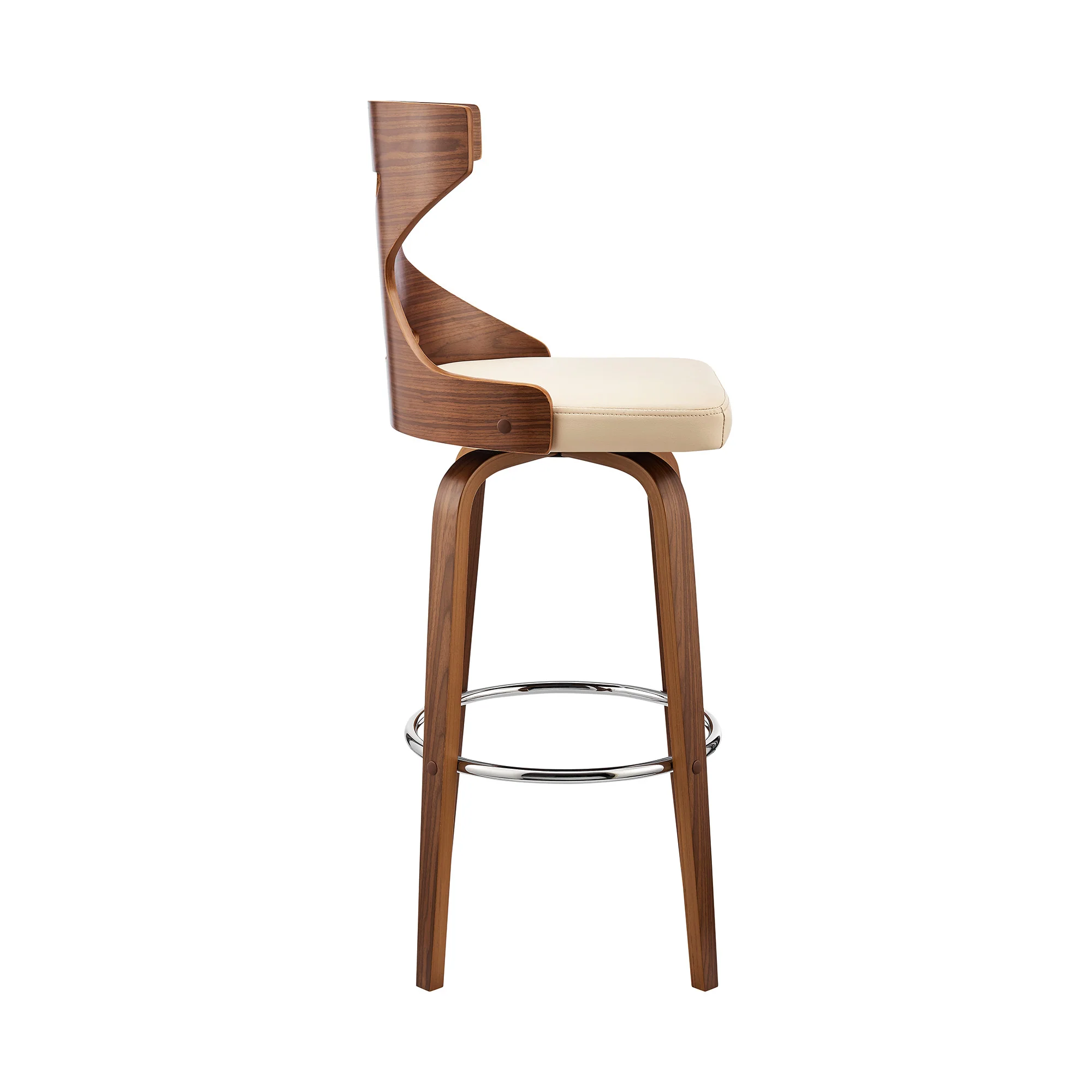 40" Cream Faux Leather And Wood Swivel Counter Height Bar Chair By Homeroots - Image 4