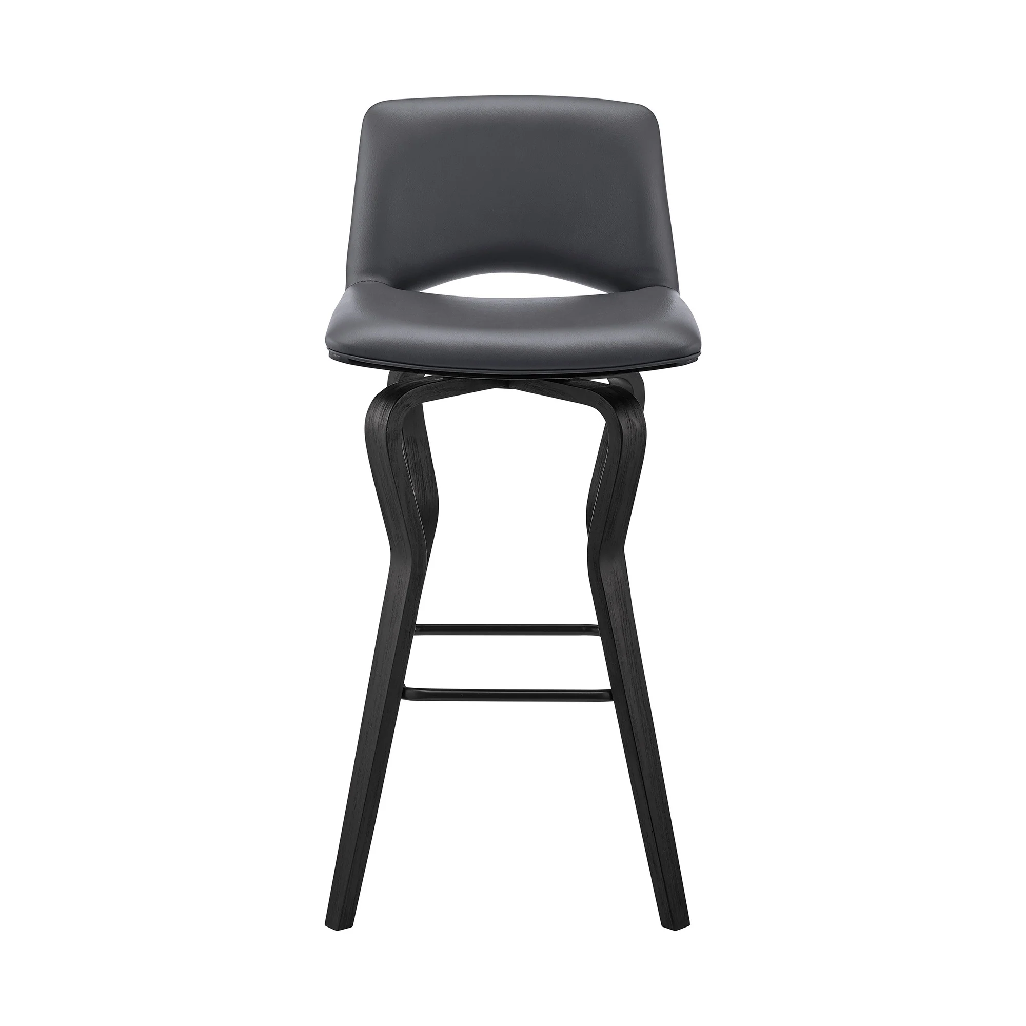 40" Dark Gray Faux Leather And Iron Swivel Low Back Bar Height Chair By Homeroots - Image 2