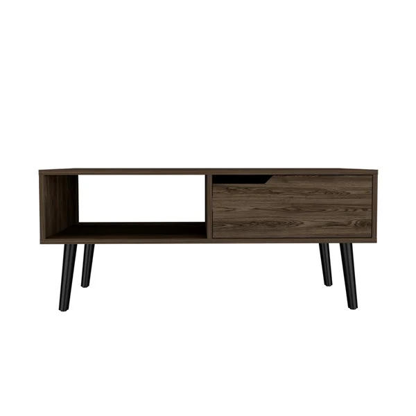 40" Dark Walnut Rectangular Coffee Table With Drawer And Shelf By Homeroots - Image 2