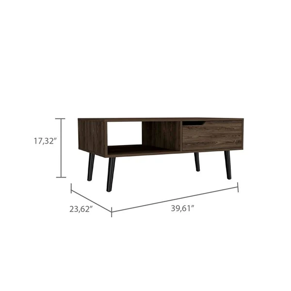40" Dark Walnut Rectangular Coffee Table With Drawer And Shelf By Homeroots - Image 3