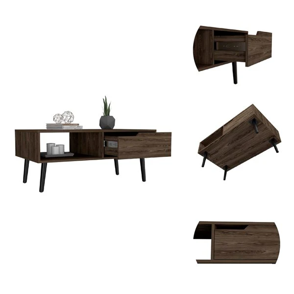 40" Dark Walnut Rectangular Coffee Table With Drawer And Shelf By Homeroots - Image 4