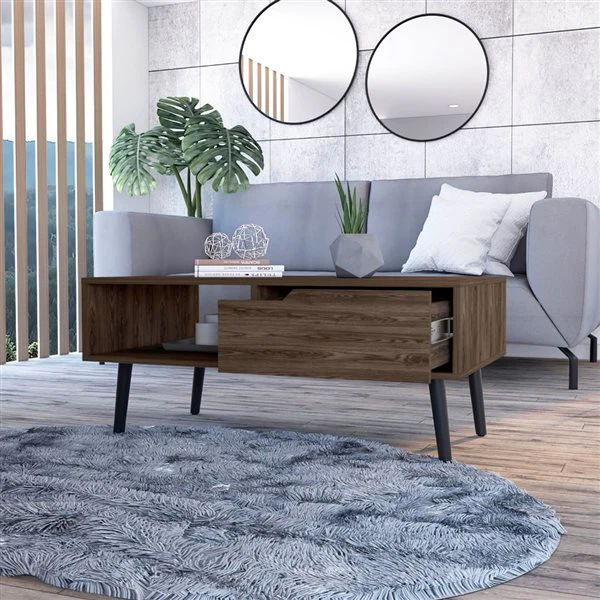 40" Dark Walnut Rectangular Coffee Table With Drawer And Shelf By Homeroots - Image 5