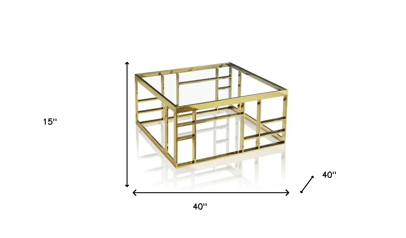 40" Gold And Clear Glass Square Coffee Table By Homeroots - Image 4
