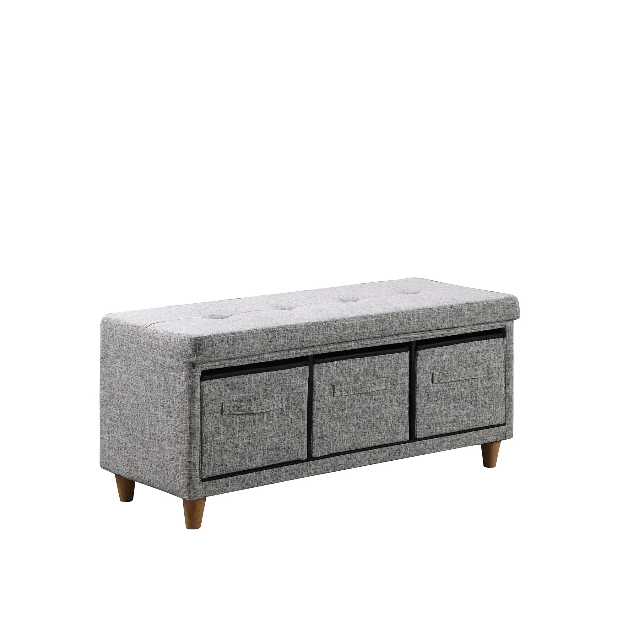 40" Gray And Brown Upholstered Cotton Blend Bench With Drawers By Homeroots - Image 2