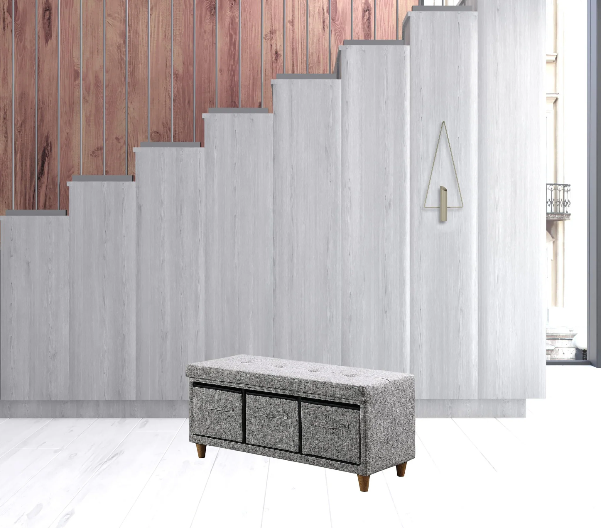 40" Gray And Brown Upholstered Cotton Blend Bench With Drawers By Homeroots - Image 3