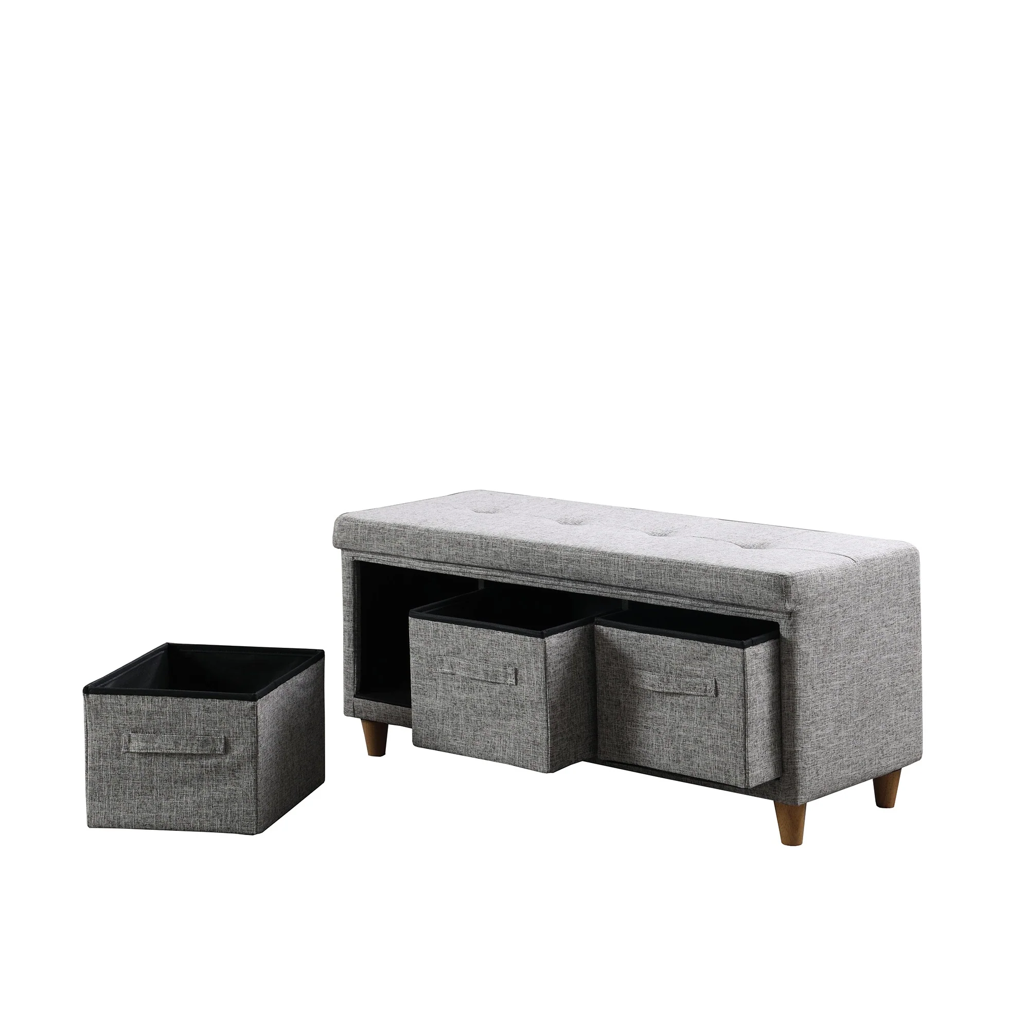 40" Gray And Brown Upholstered Cotton Blend Bench With Drawers By Homeroots - Image 4