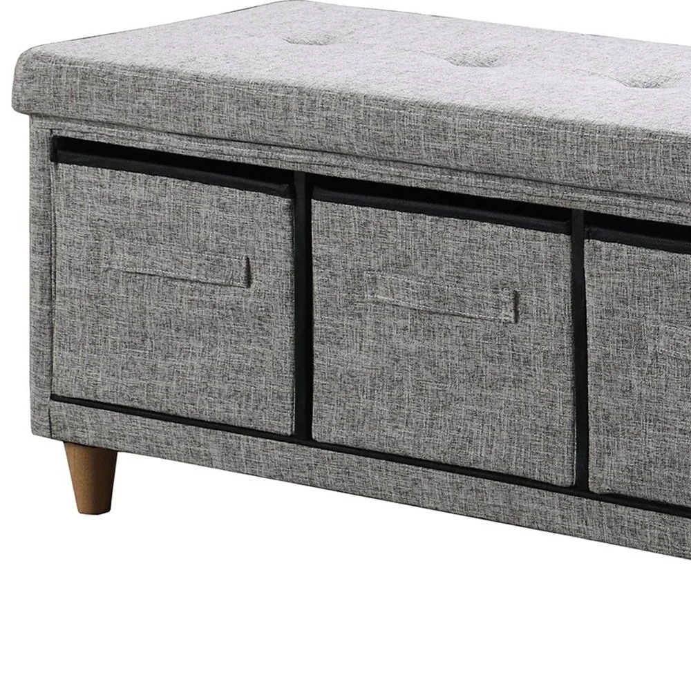 40" Gray And Brown Upholstered Cotton Blend Bench With Drawers By Homeroots - Image 5