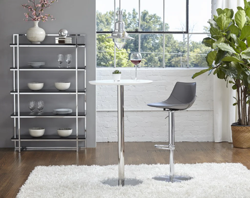 40" Gray And Silver Steel Swivel Low Back Bar Height Chair With Footrest By Homeroots - Image 8