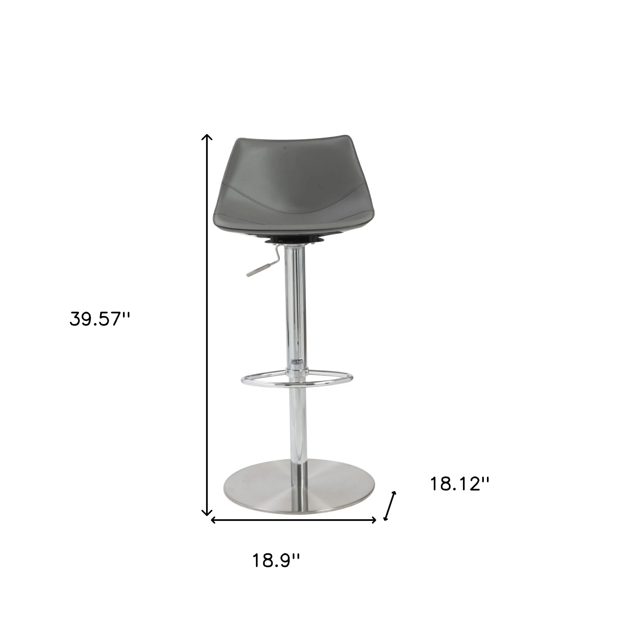 40" Gray And Silver Steel Swivel Low Back Bar Height Chair With Footrest By Homeroots - Image 9