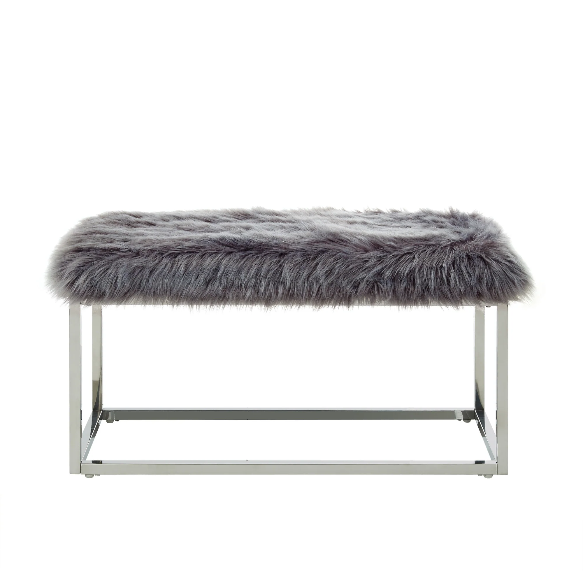 40" Gray And Silver Upholstered Faux Fur Bench By Homeroots - Image 2