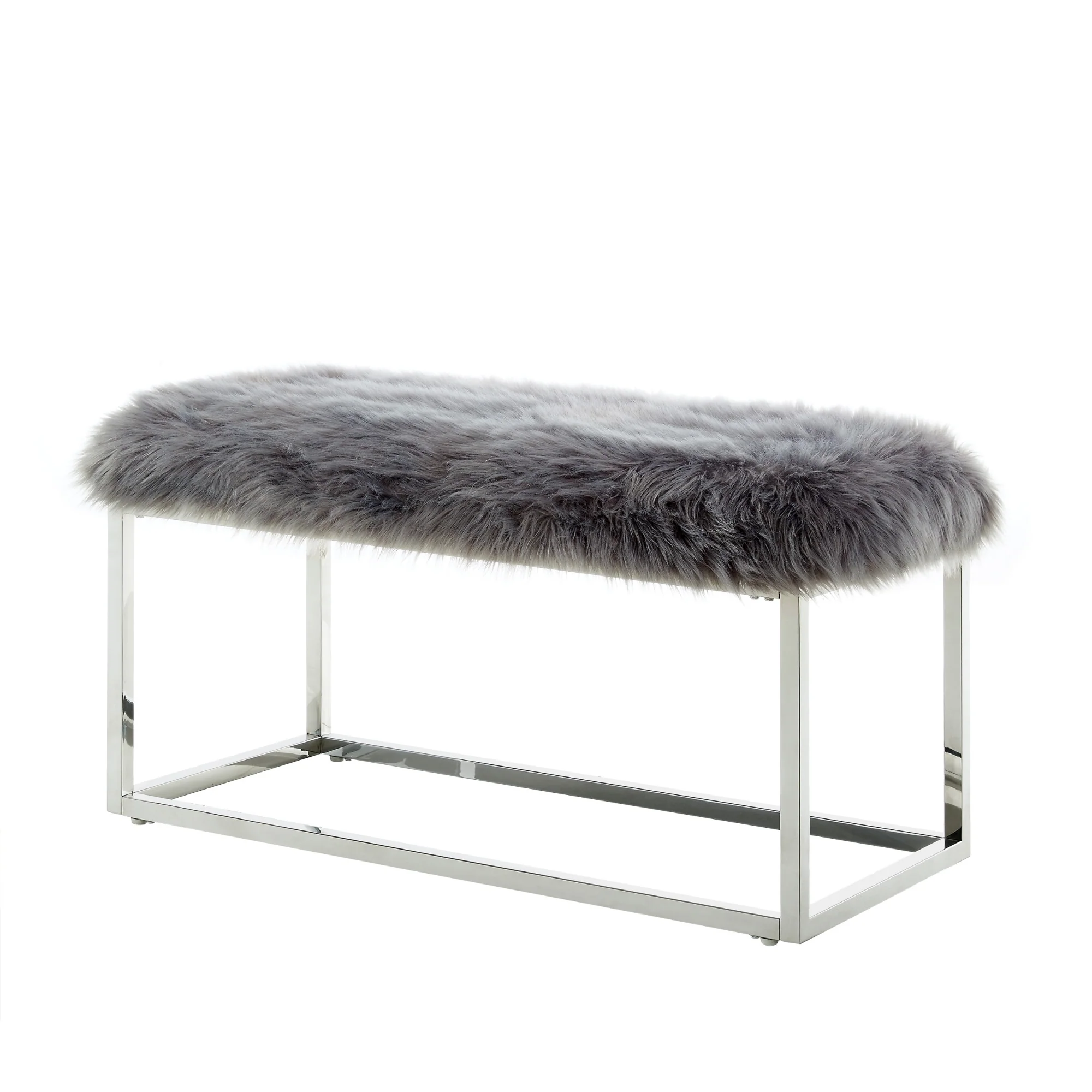 40" Gray And Silver Upholstered Faux Fur Bench By Homeroots - Image 3