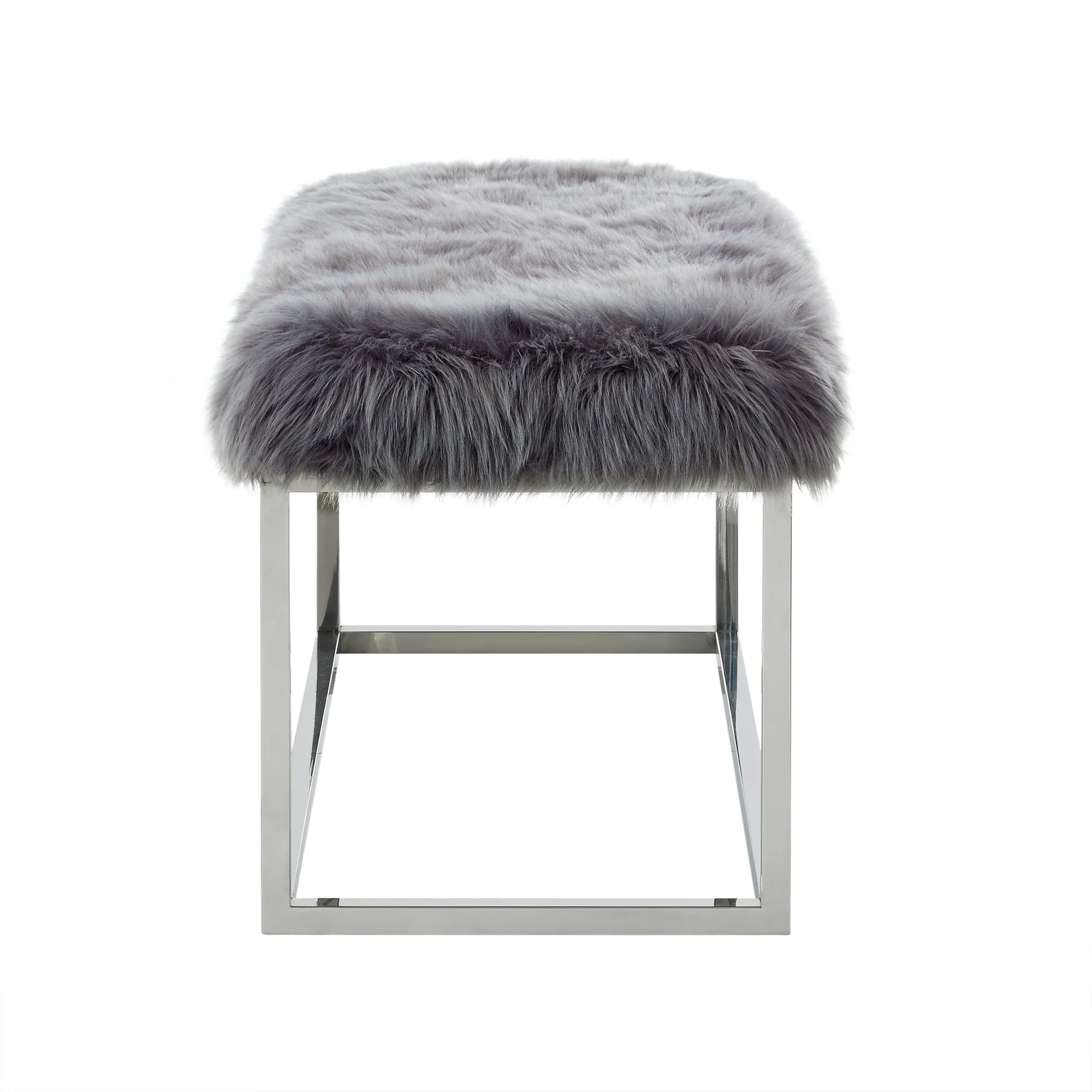40" Gray And Silver Upholstered Faux Fur Bench By Homeroots - Image 5
