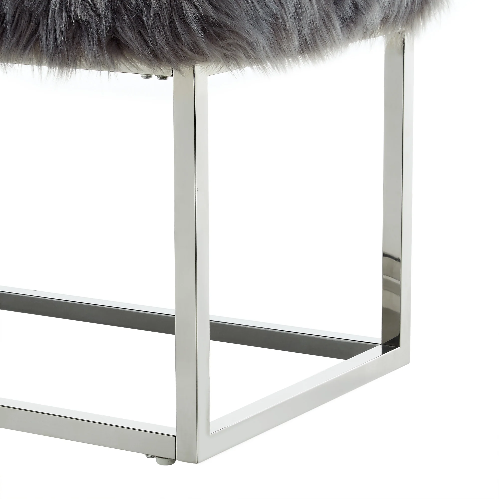 40" Gray And Silver Upholstered Faux Fur Bench By Homeroots - Image 6