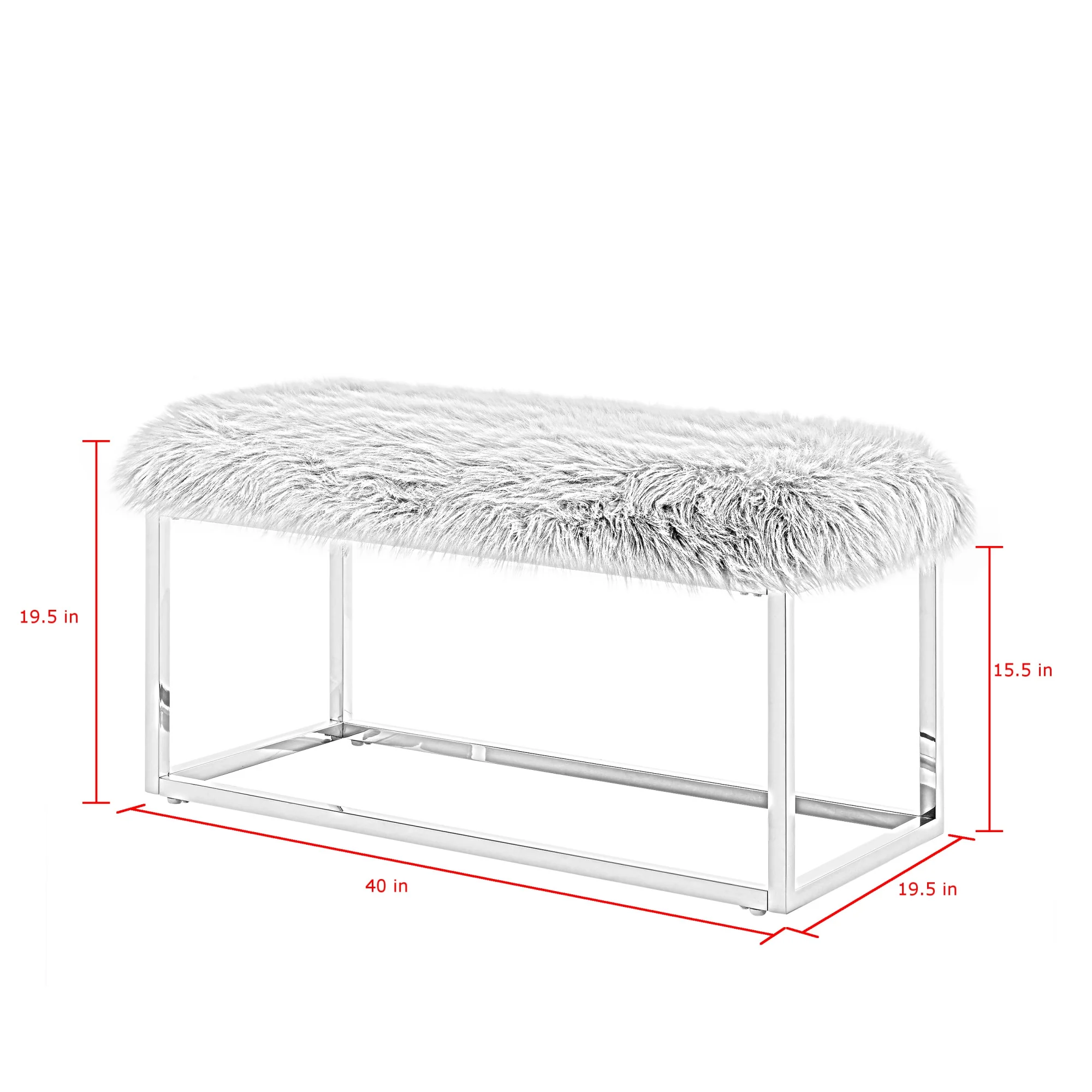 40" Gray And Silver Upholstered Faux Fur Bench By Homeroots - Image 8