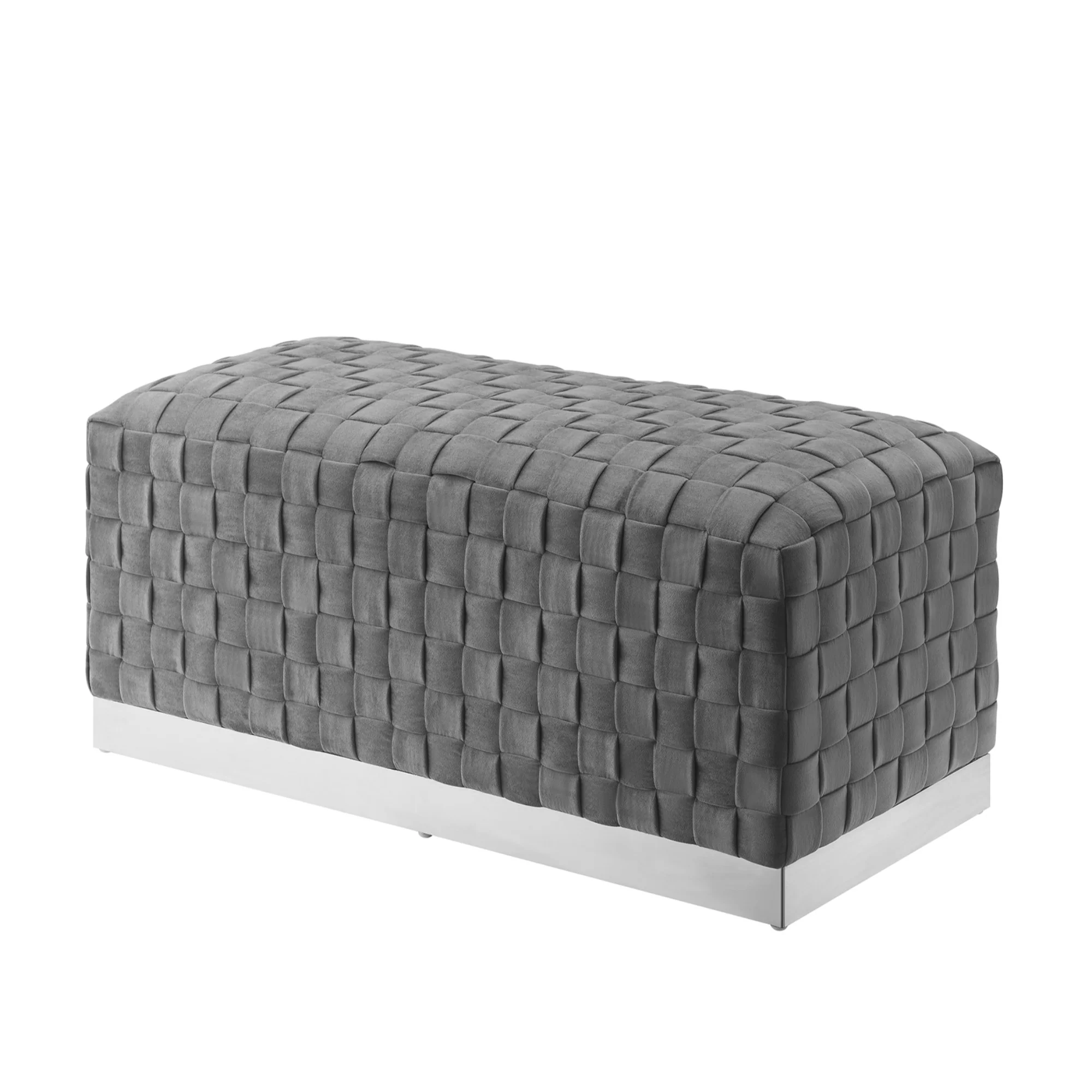 40" Gray And Silver Upholstered Velvet Bench By Homeroots - Image 2