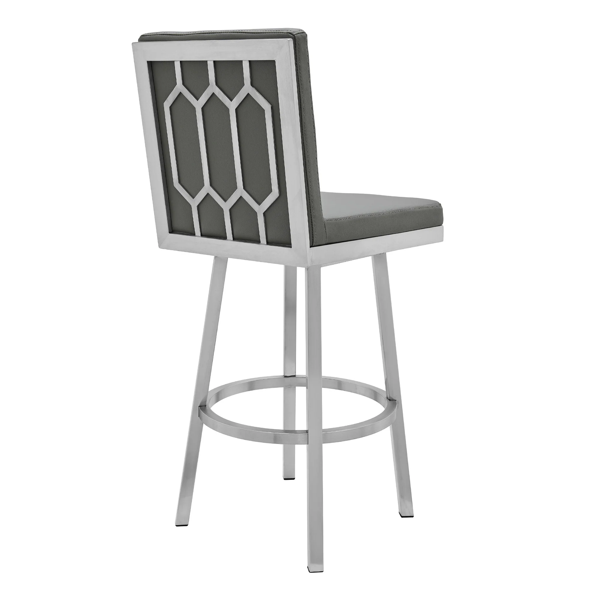 40" Gray Faux Leather And Iron Swivel Counter Height Bar Chair By Homeroots - Image 3