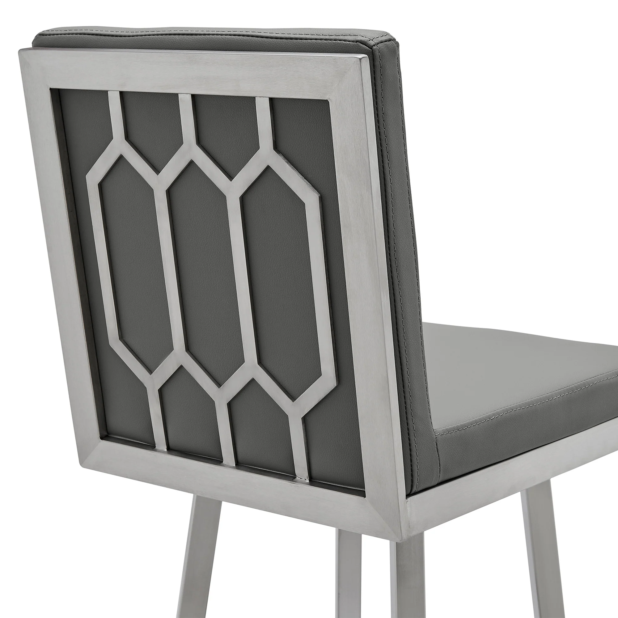 40" Gray Faux Leather And Iron Swivel Counter Height Bar Chair By Homeroots - Image 6