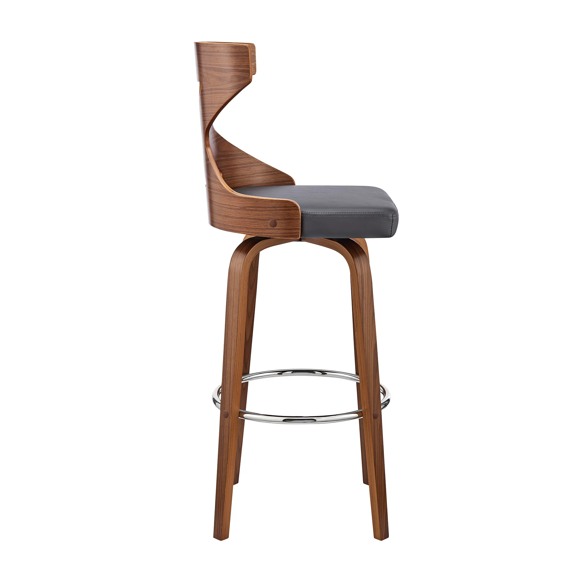 40" Gray Faux Leather And Solid Manufactured Wood Swivel Counter Height Bar Chair By Homeroots - Image 3