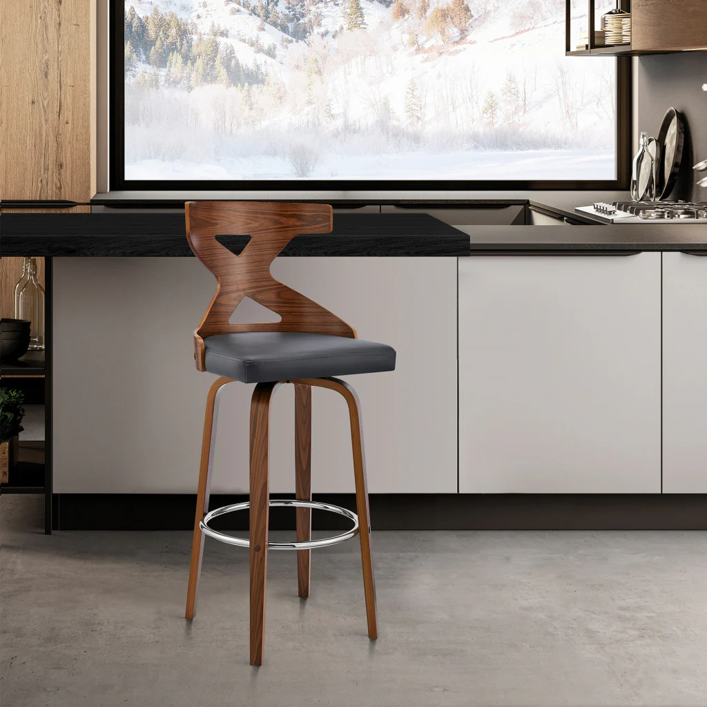 40" Gray Faux Leather And Solid Manufactured Wood Swivel Counter Height Bar Chair By Homeroots - Image 9