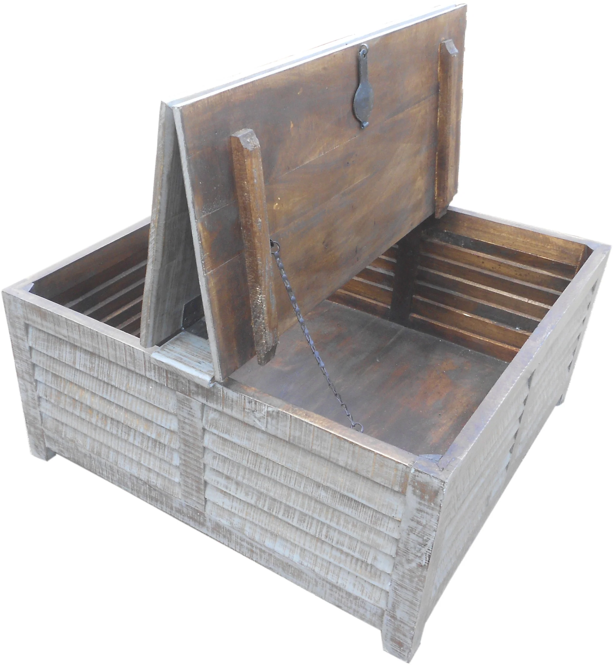 40" Gray Wash Solid Wood Square Distressed Lift Top Coffee Table By Homeroots - Image 3