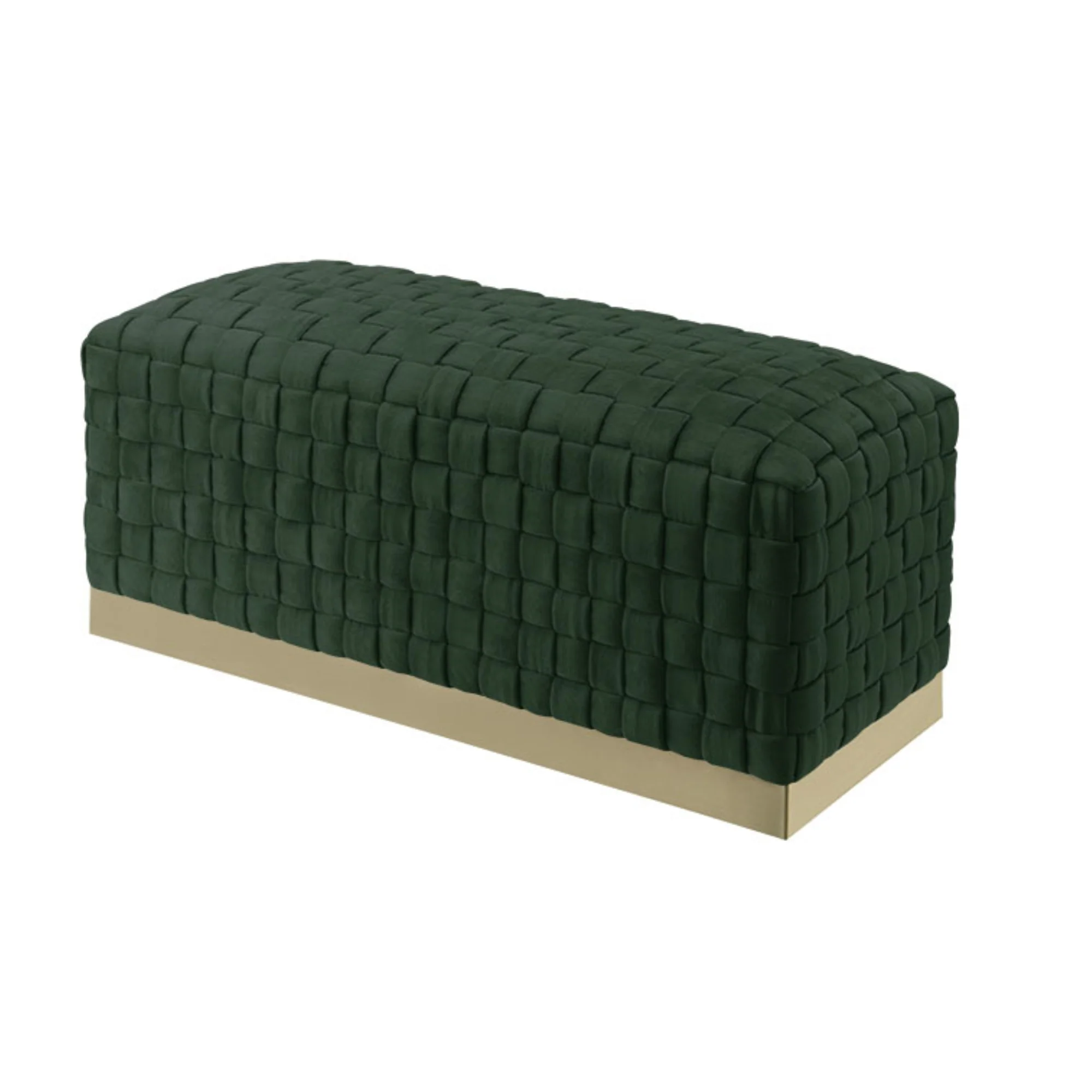 40" Hunter Green And Gold Upholstered Velvet Bench By Homeroots - Image 2